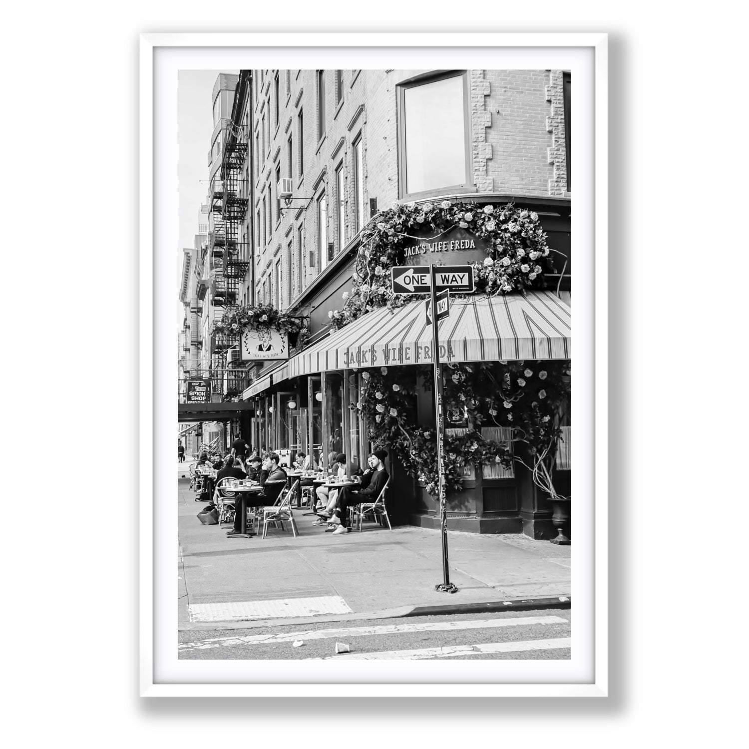Freda's Feast New York NYC Black & White wall art Statement fine art print in white frame with matboard