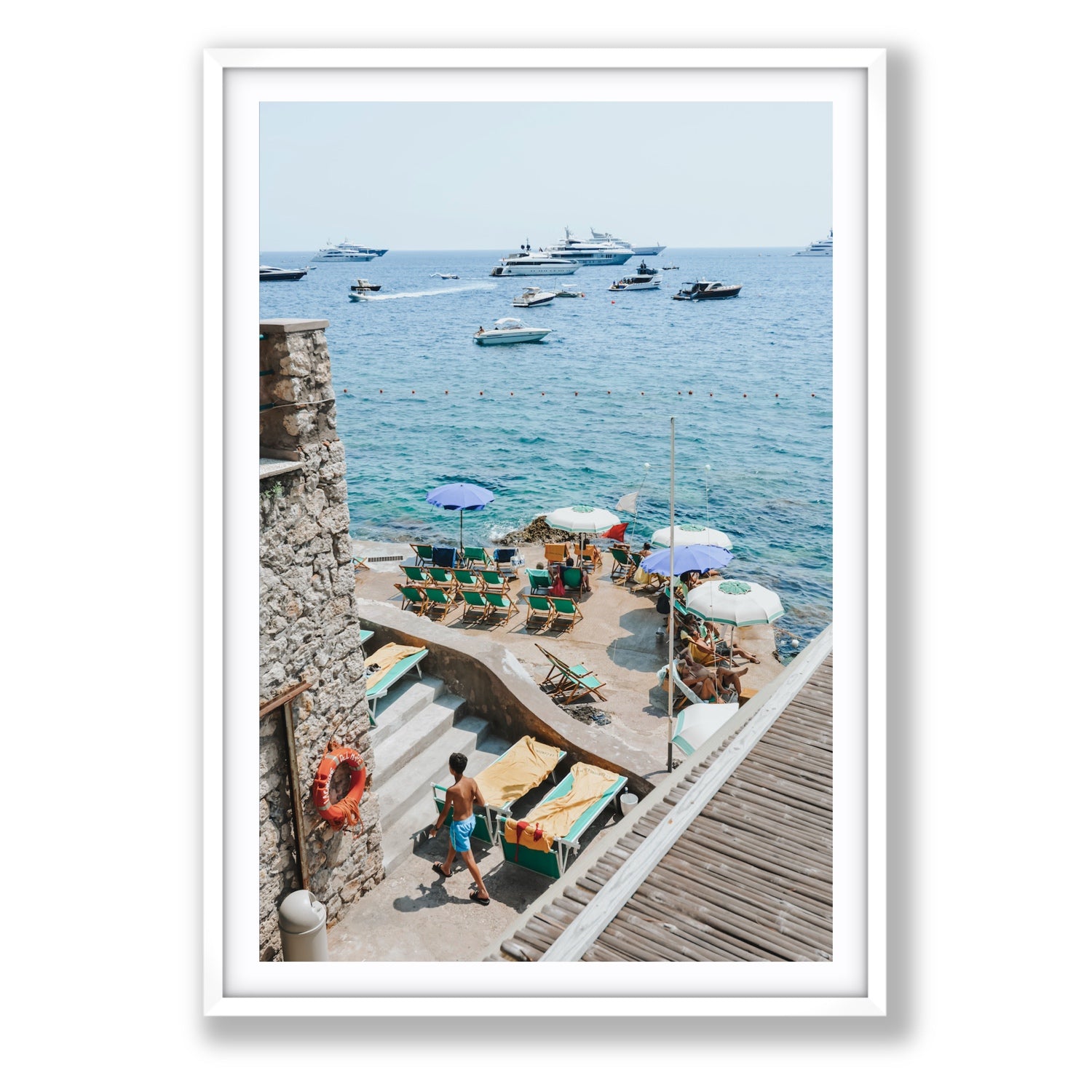 Canzone di Capri Capri Italian beach wall art Statement fine art print in white frame with matboard