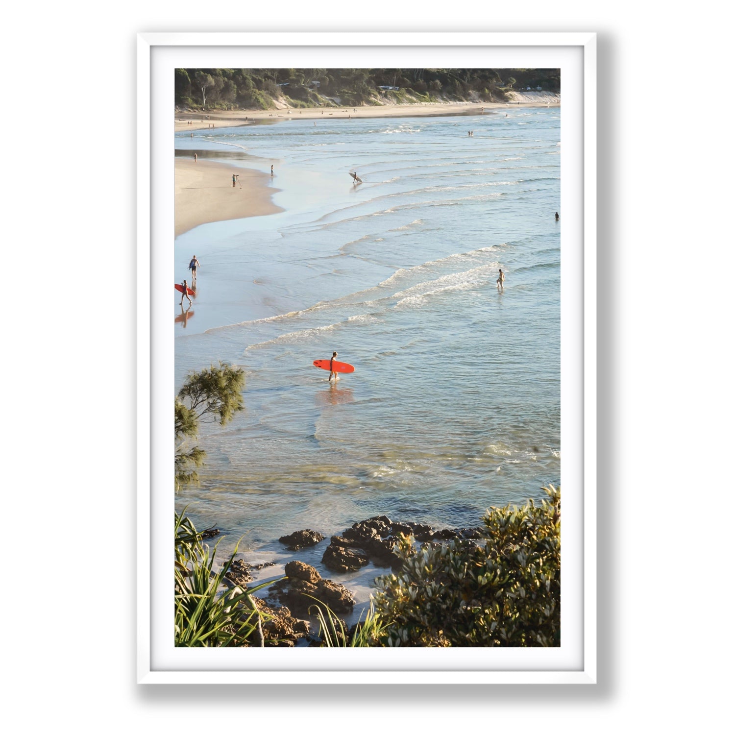 Seclusion Byron Bay Surf coastal wall art Statement fine art print in white frame with matboard