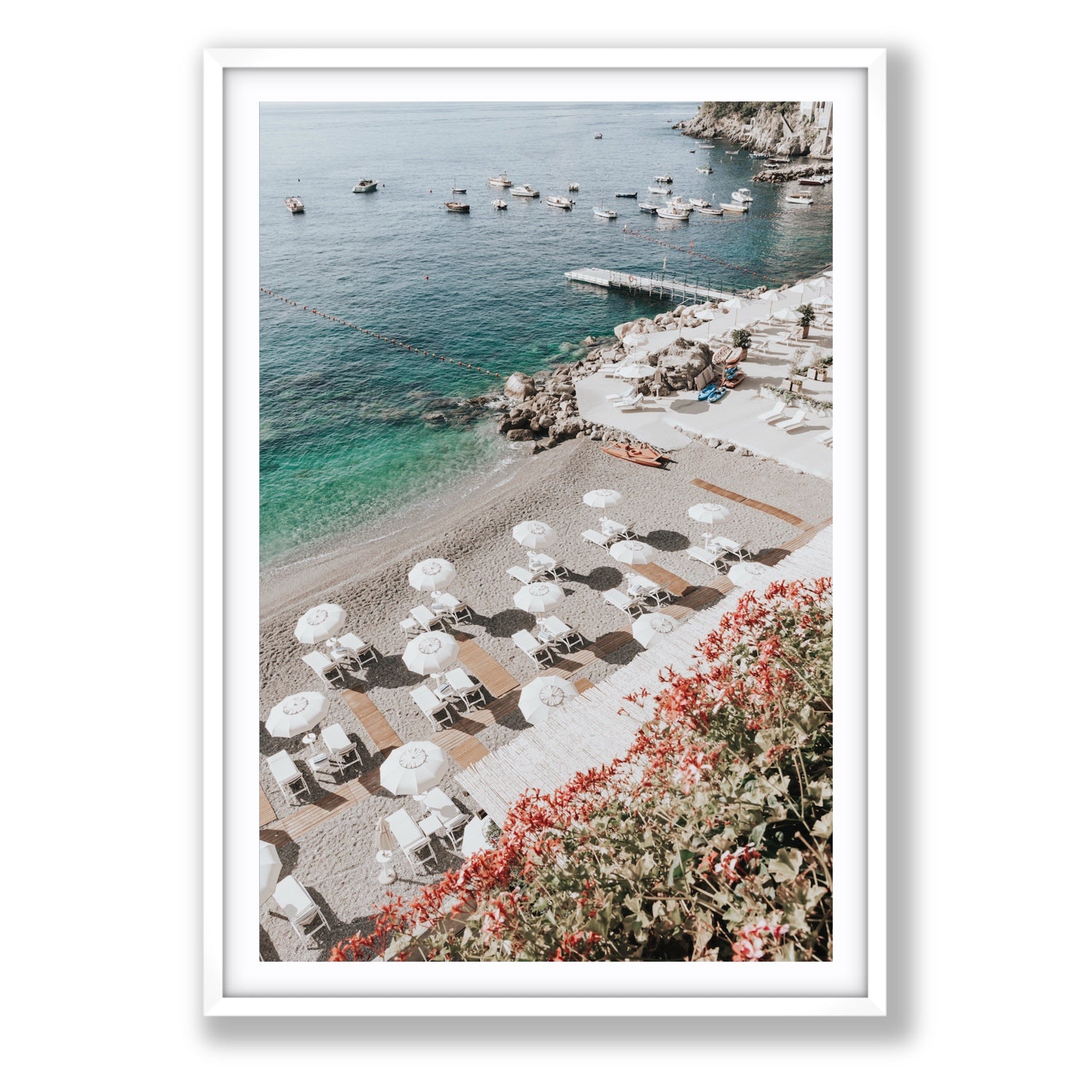 Tranquil Oasis Amalfi coastal wall art Statement fine art print in white frame with matboard