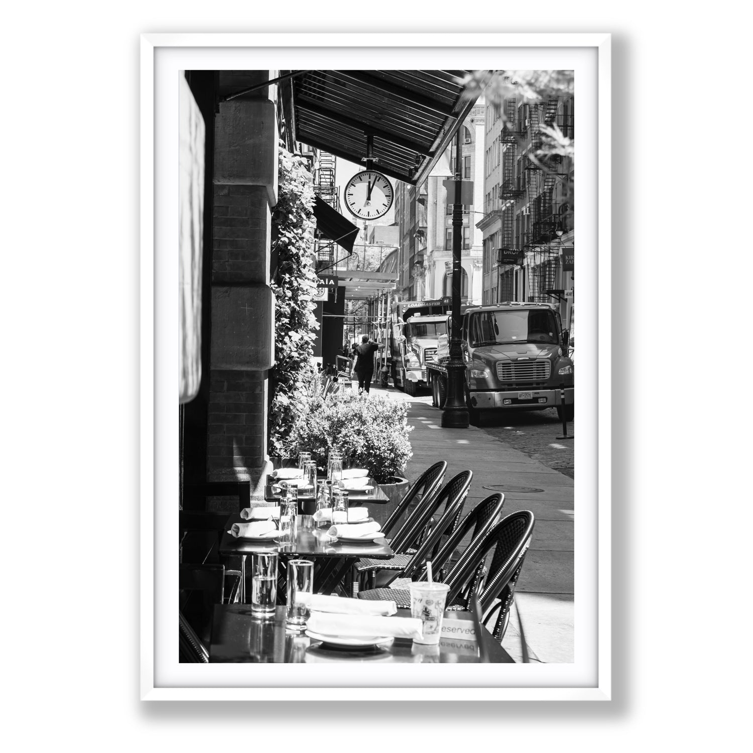 Mercer Street New York NYC Black & White wall art Statement fine art print in white frame with matboard