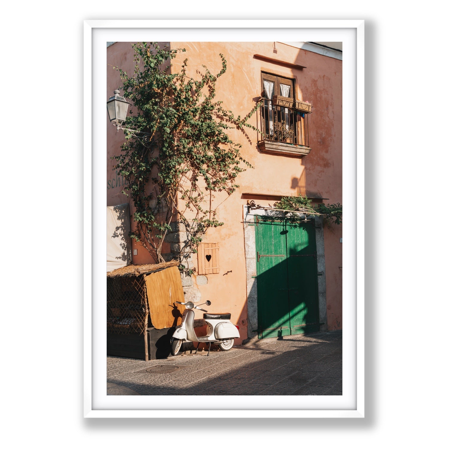 La Casa Ischia Italian Mediterranean decor wall art Statement fine art print in white frame with matboard
