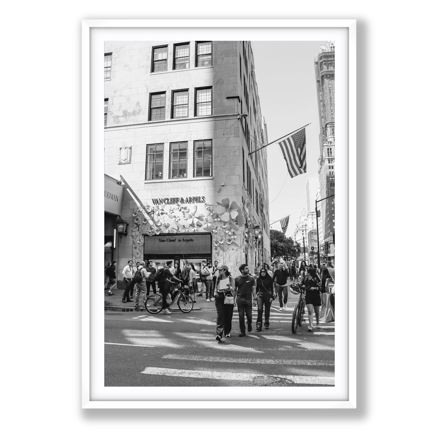 Sidewalk Shuffle New York NYC Black & White wall art Statement fine art print in white frame with matboard