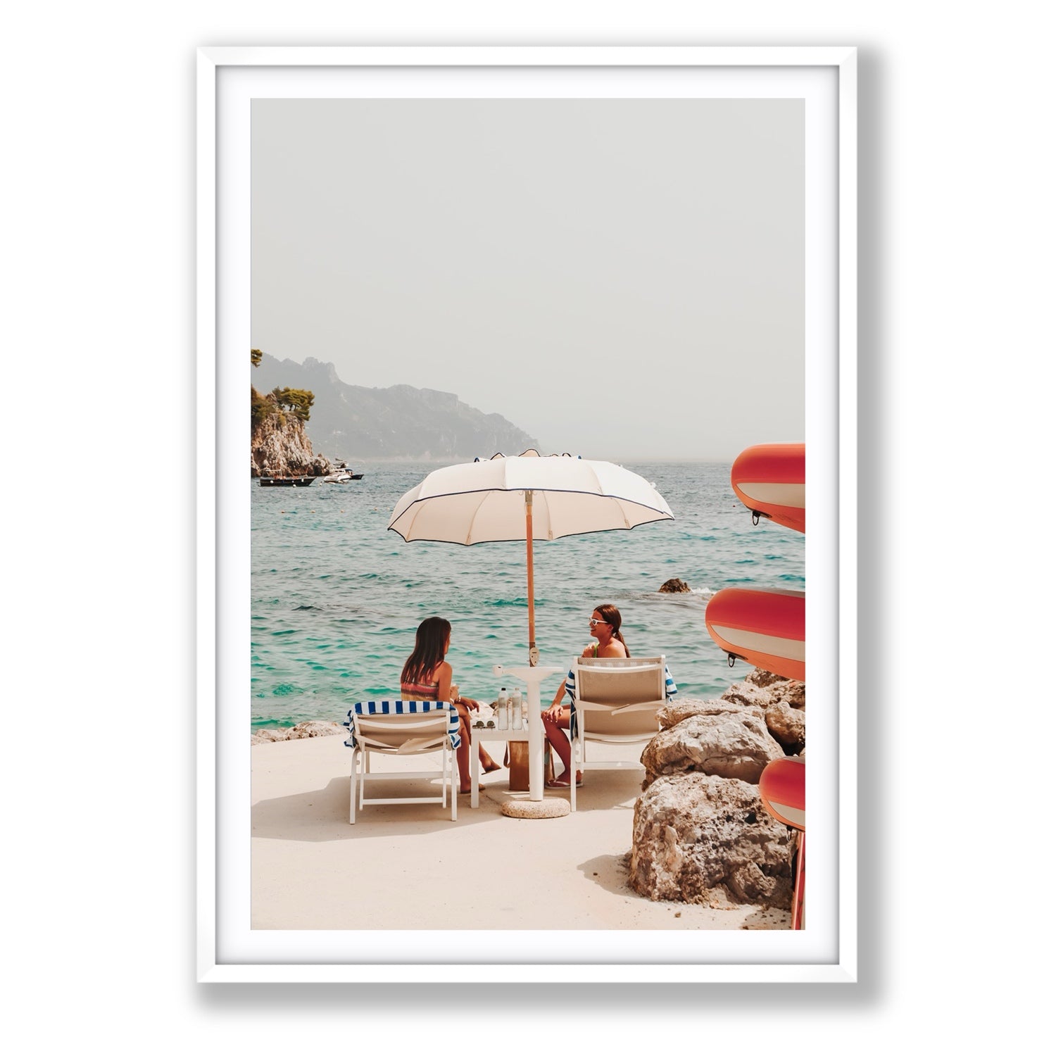 Salty Banter Amalfi Mediterranean wall art Statement fine art print in white frame with matboard