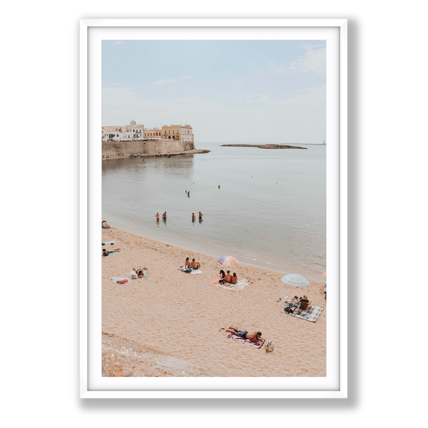 Spiaggia della Purita Puglia coastal art print Statement fine art print in white frame with matboard