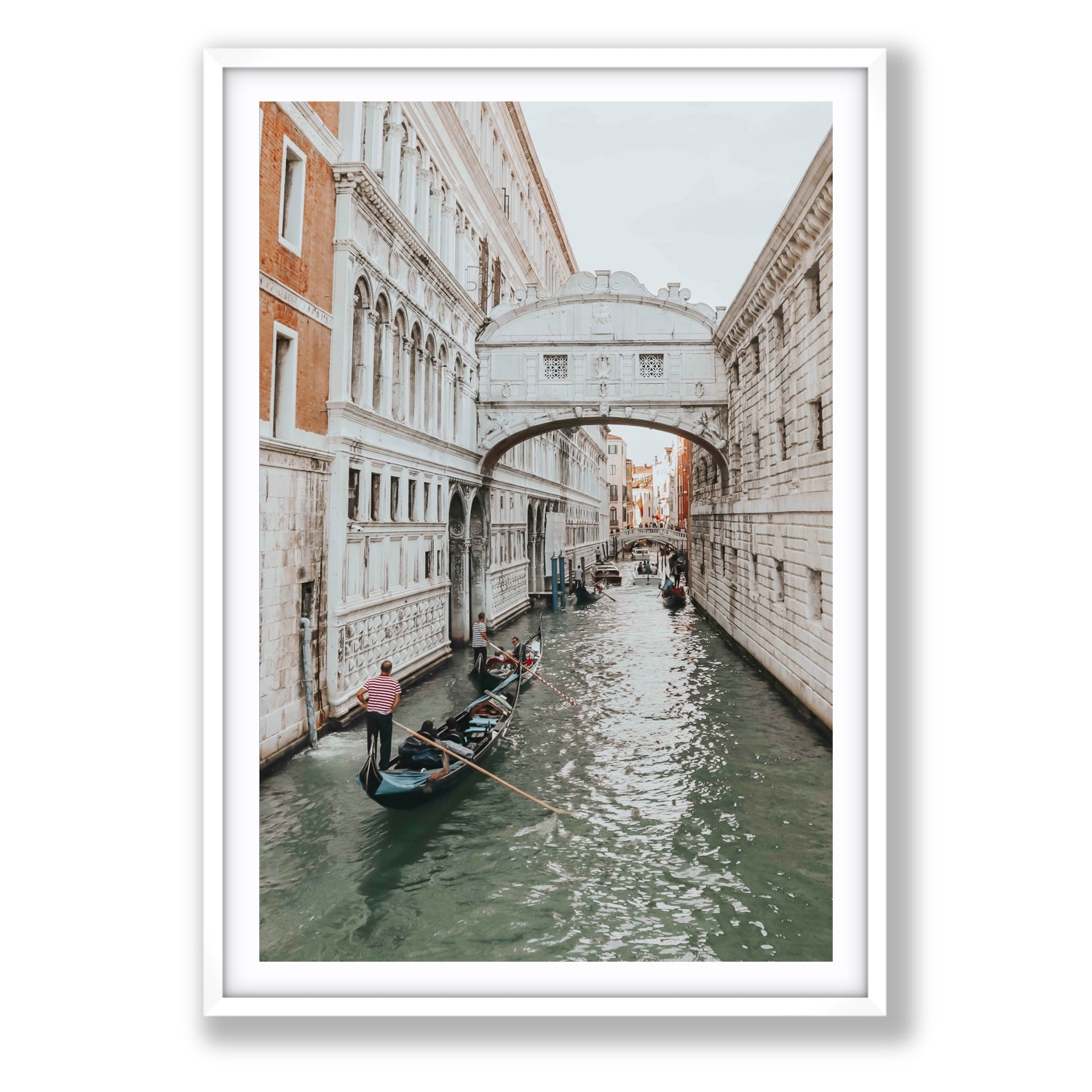 Bridge of Sighs Venice Gondola Italian wall art Statement fine art print in white frame with matboard