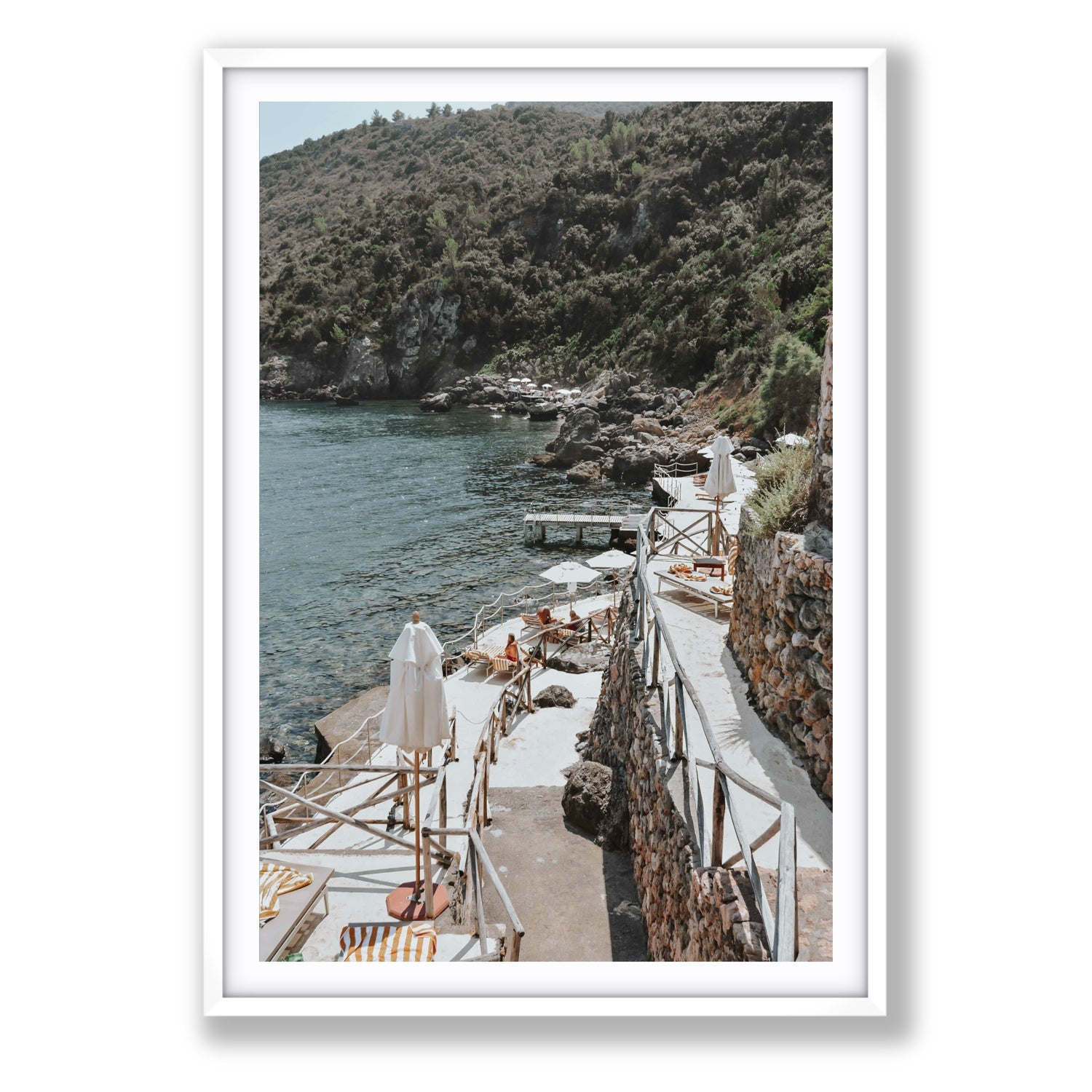 L'Estate Tuscany coastal Italian wall art Statement fine art print in white frame with matboard