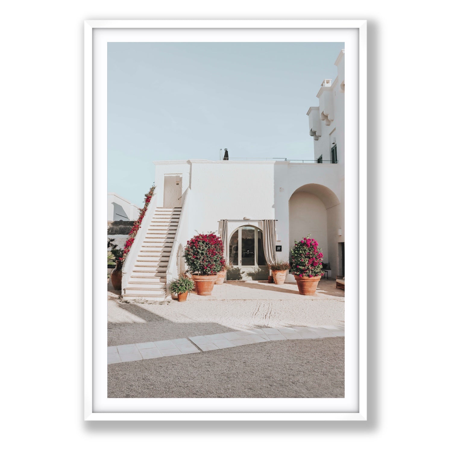 Scala Fiorita Puglia Mediterranean wall art Statement fine art print in white frame with matboard