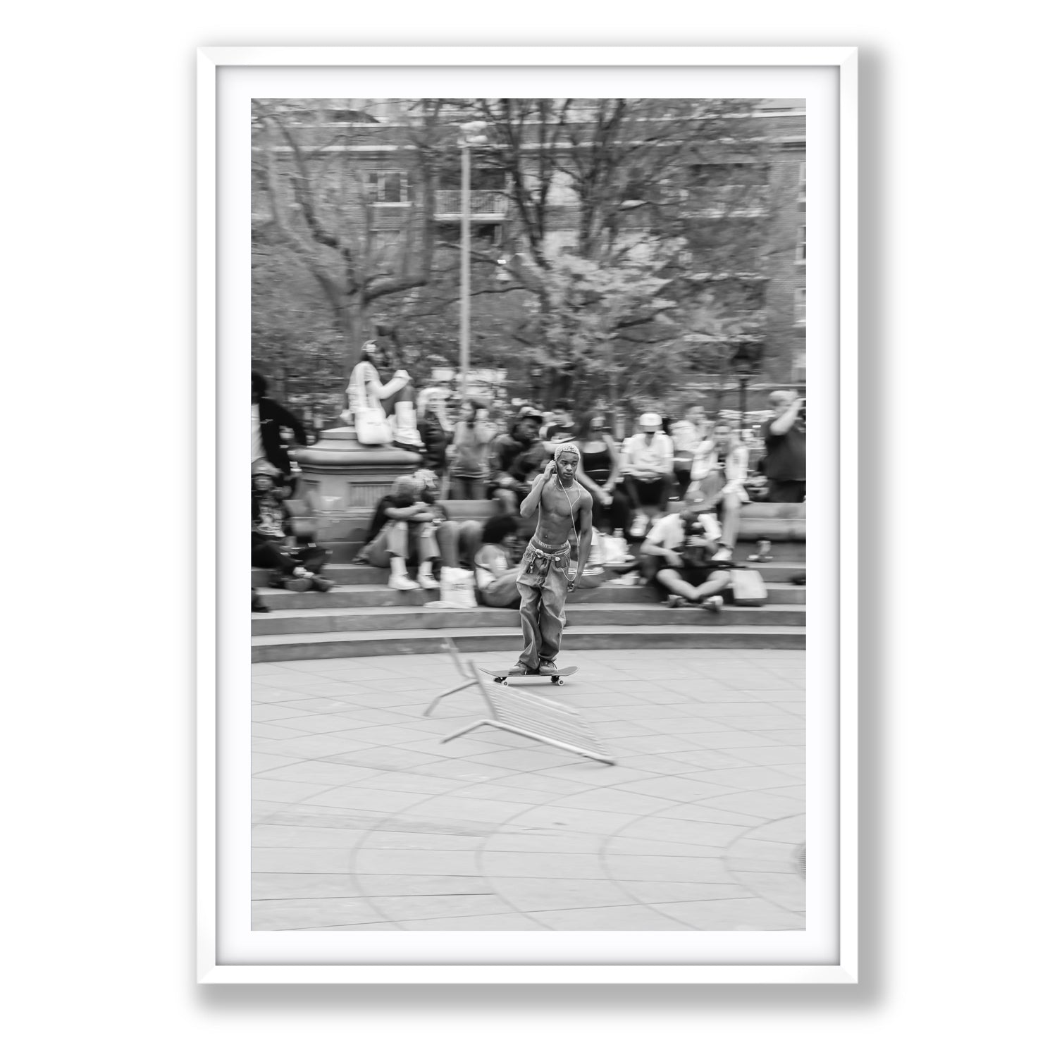 Skate Park Serenade New York NYC Black & White wall art Statement fine art print in white frame with matboard