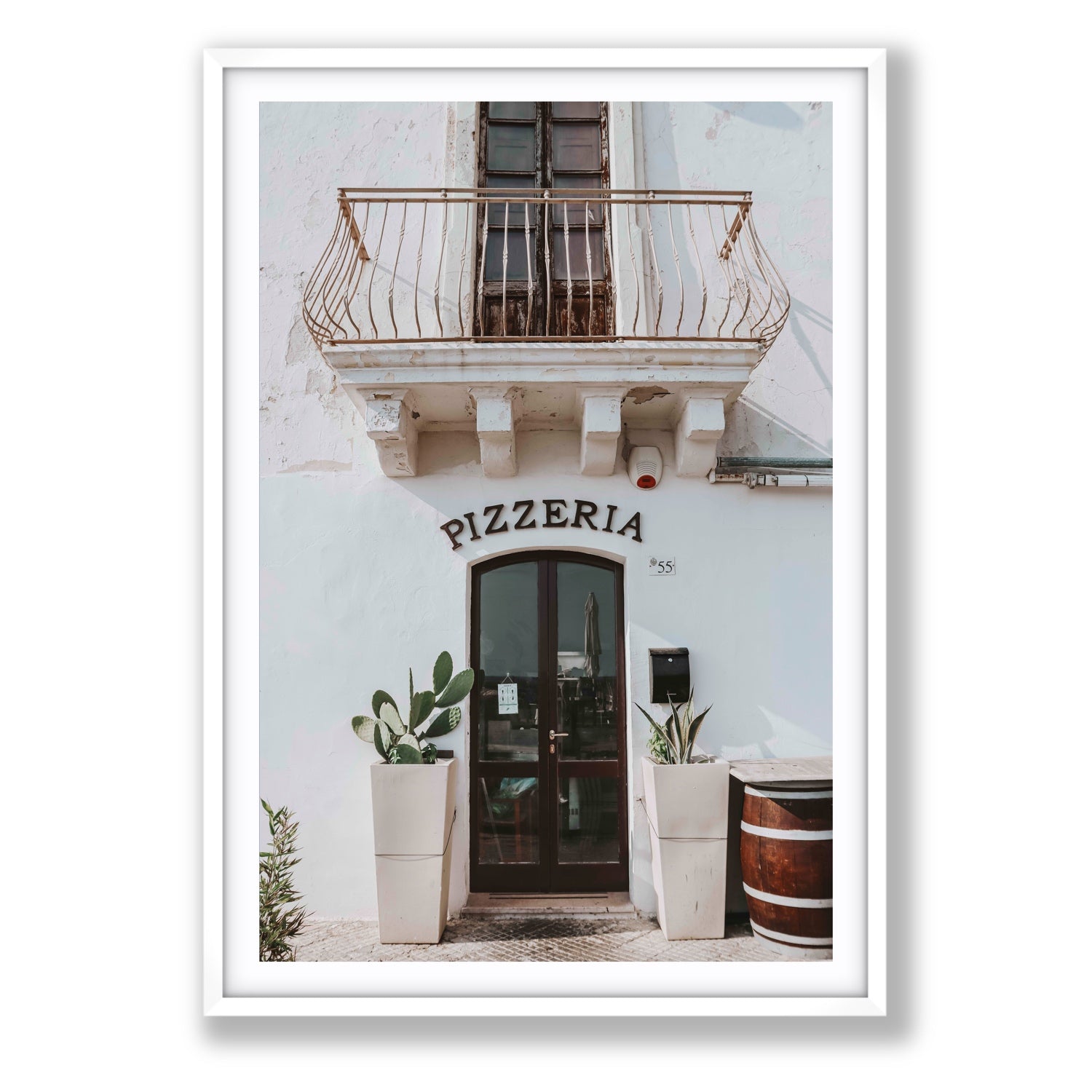 Pizzeria Puglia Italian wall art Statement fine art print in white frame with matboard