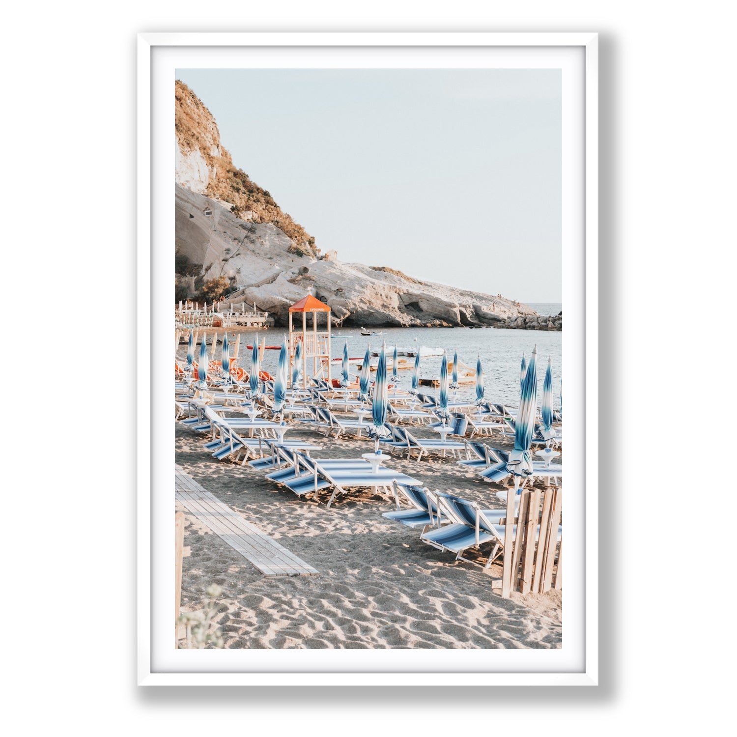 The Golden Hour Ischia Italian coastal wall art Statement fine art print in white frame with matboard