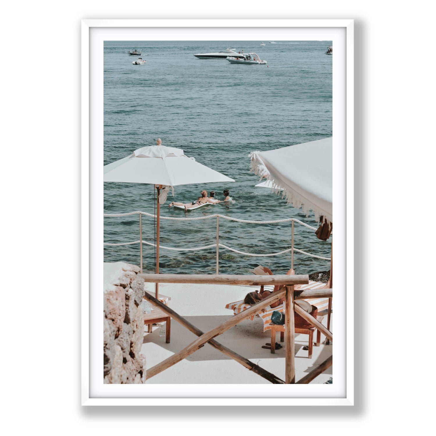 Hideaway Tuscany coastal Mediterranean wall art Statement fine art print in white frame with matboard