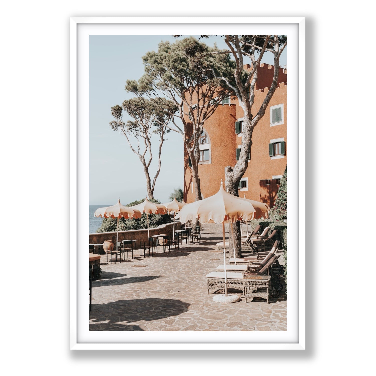 Mezzatorre Ischia Italian Mediterranean decor wall art Statement fine art print in white frame with matboard