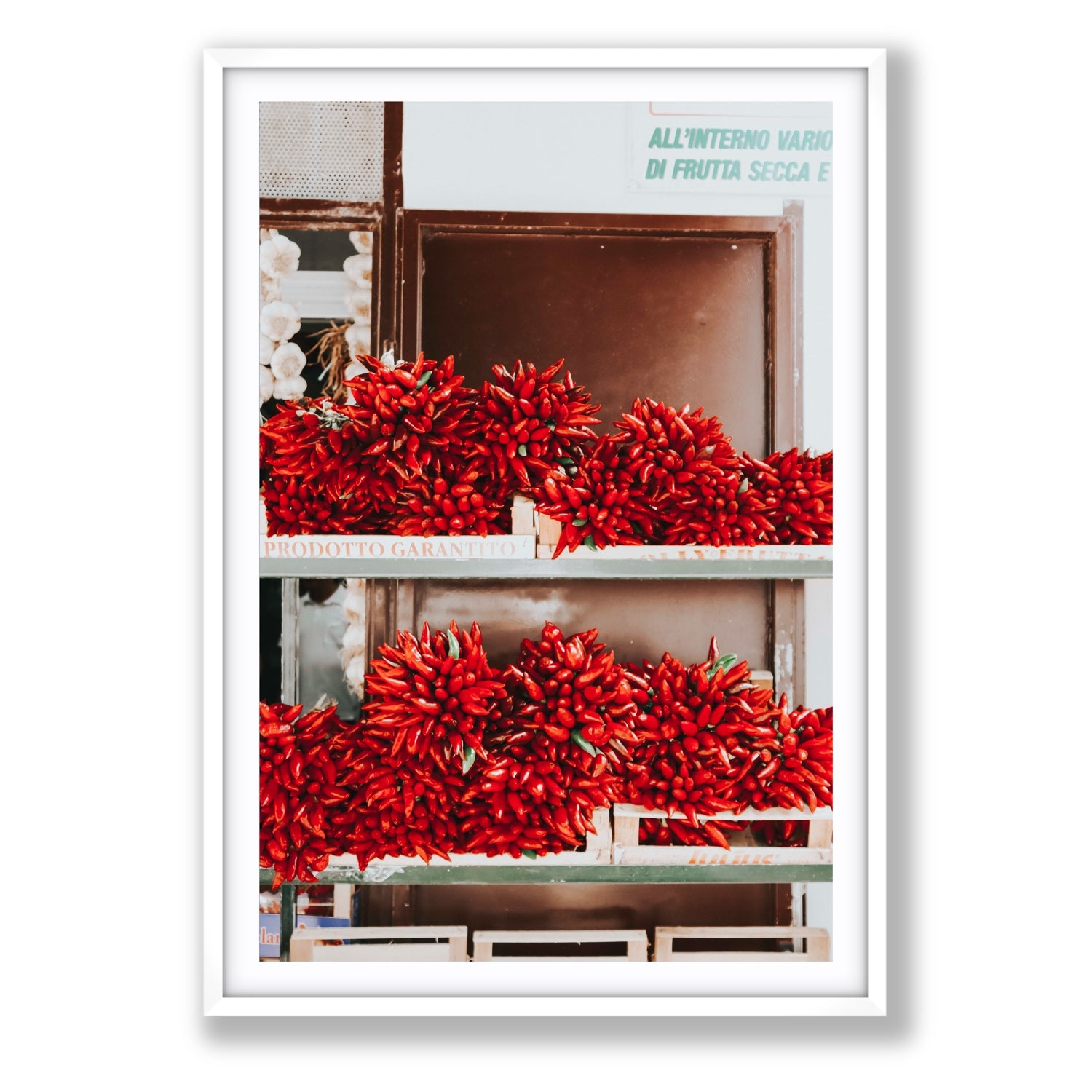Hot Harvest Puglia Italian wall art Statement fine art print in white frame with matboard