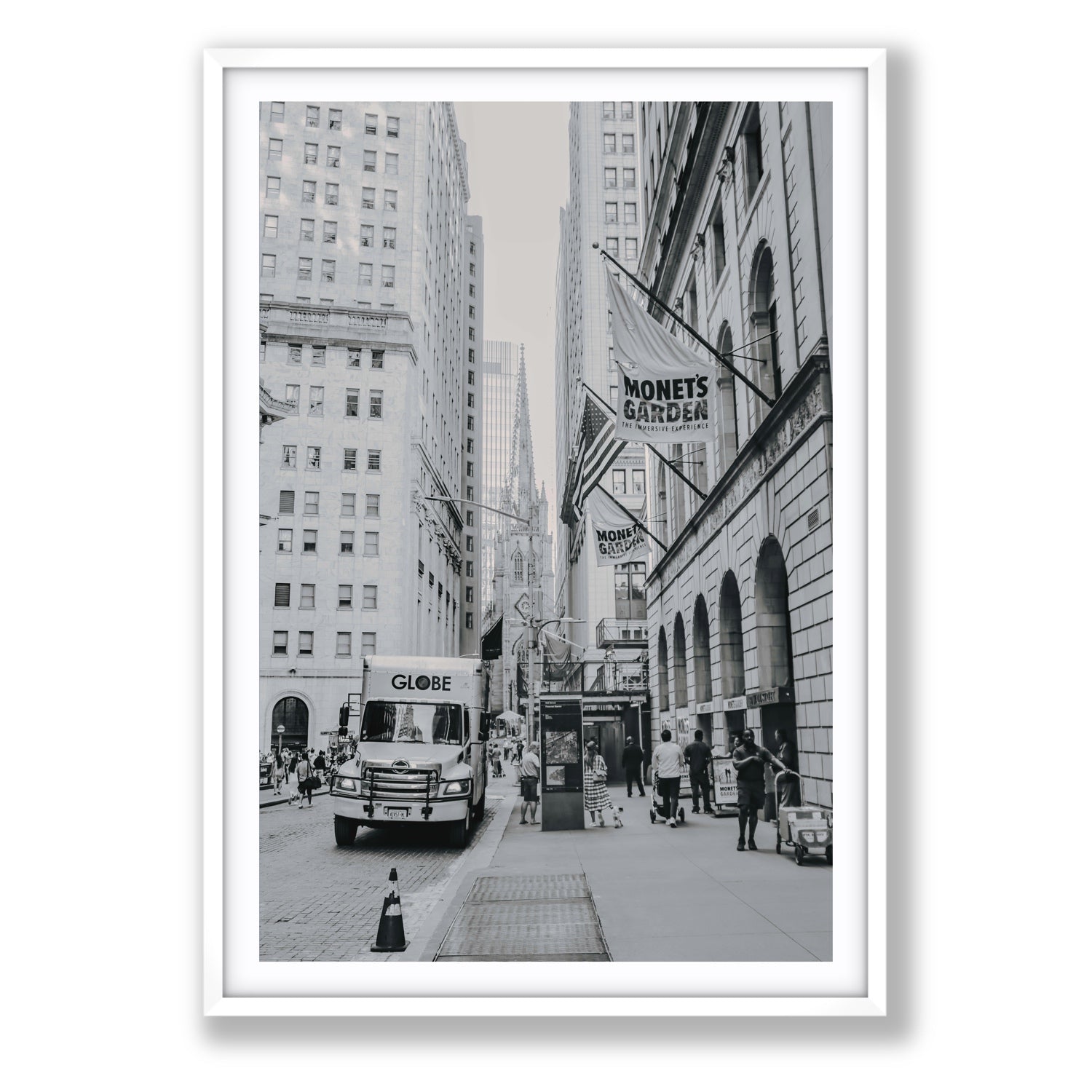 Metropolitan Monotone New York NYC Black & White wall art Statement fine art print in white frame with matboard