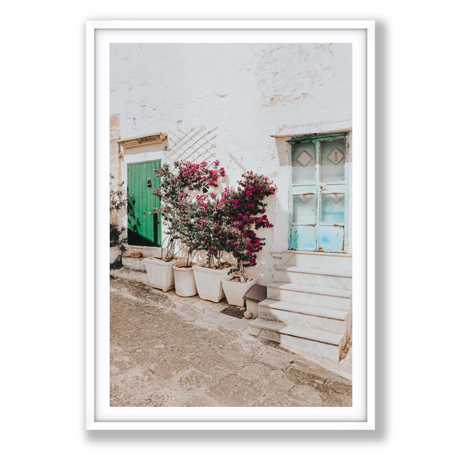 Floral Canvas Puglia Ostuni wall art Statement fine art canvas in white frame