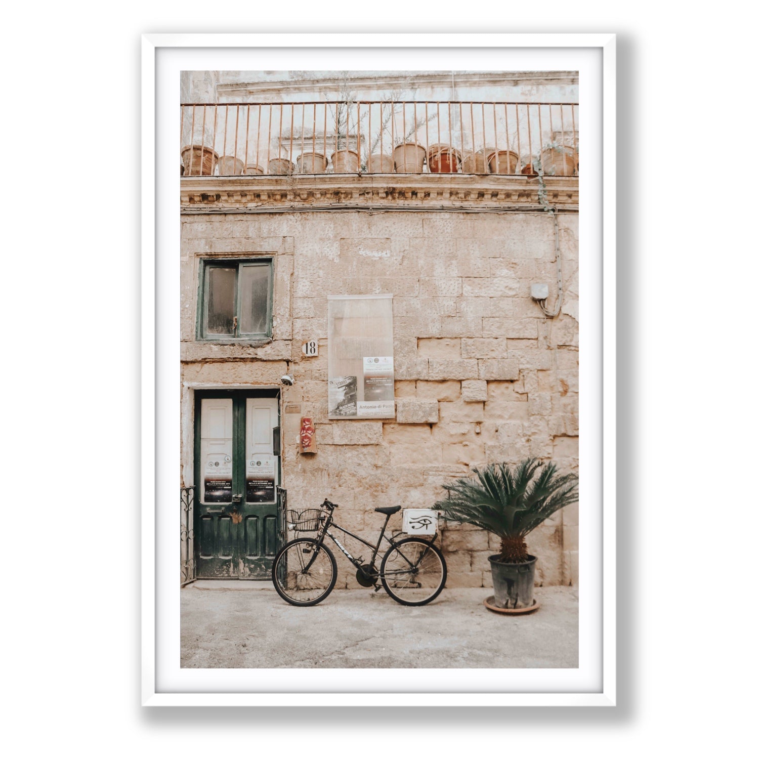 Golden Facades Puglia Lecce Italian wall art Statement fine art print in white frame with matboard