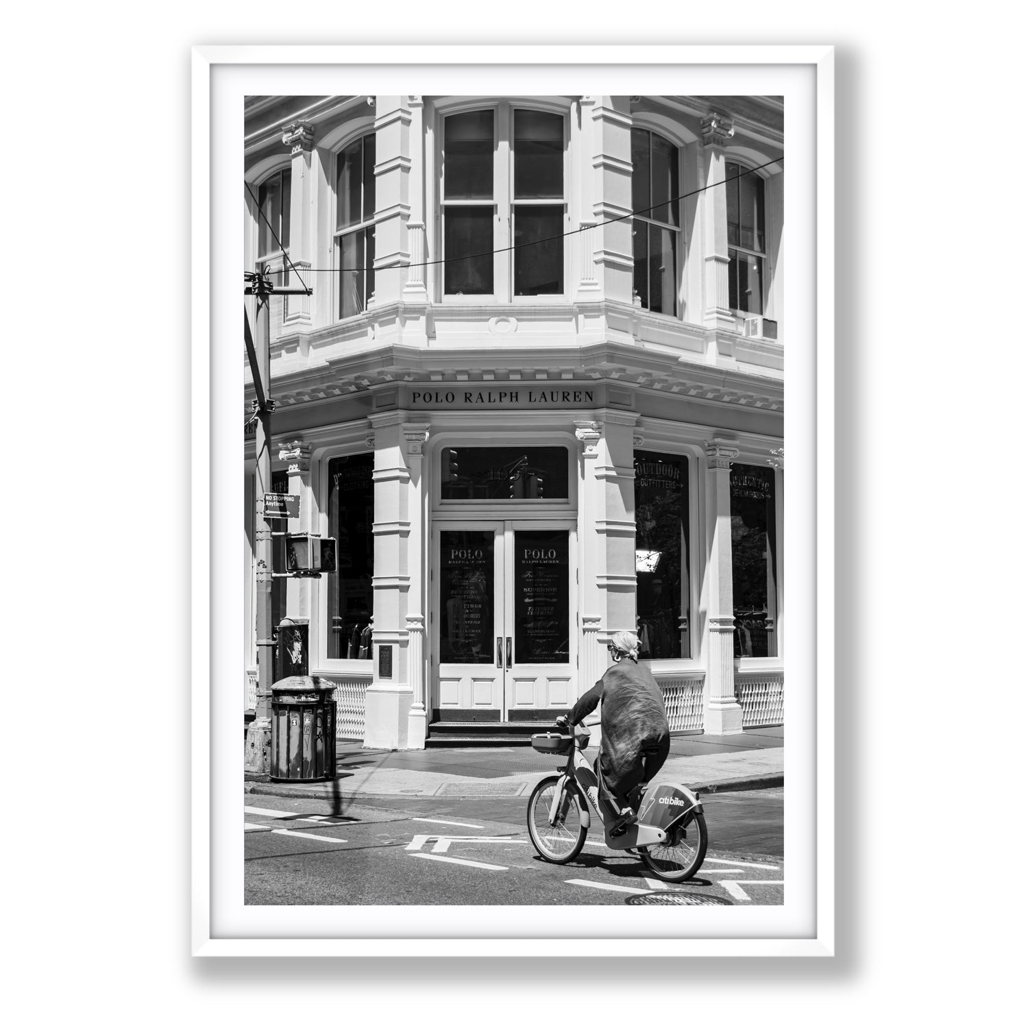 Downtown Rider New York NYC Black & White wall art Statement fine art print in white frame with matboard