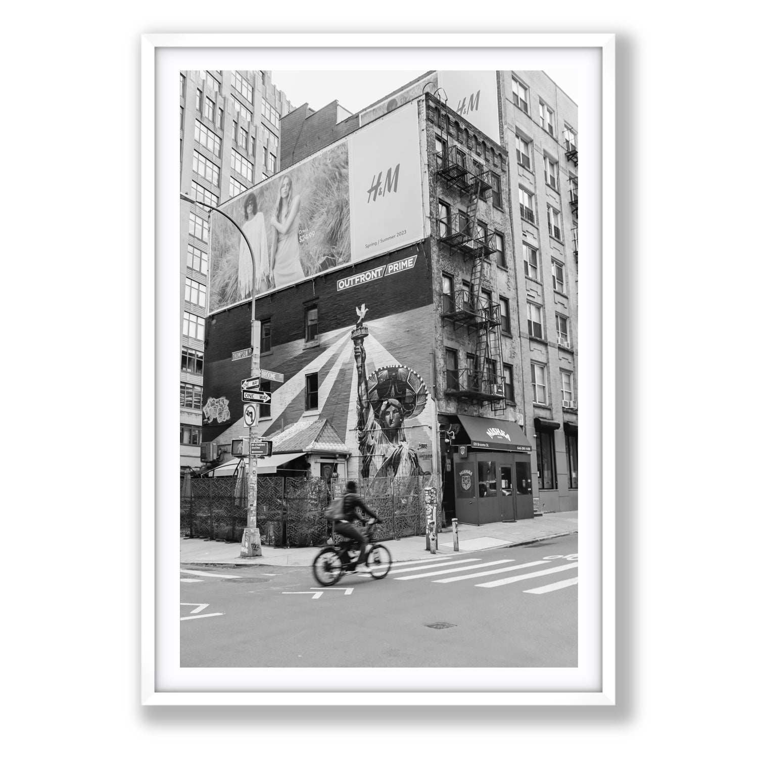 Shadows Of Liberty New York NYC Black & White wall art Statement fine art print in white frame with matboard