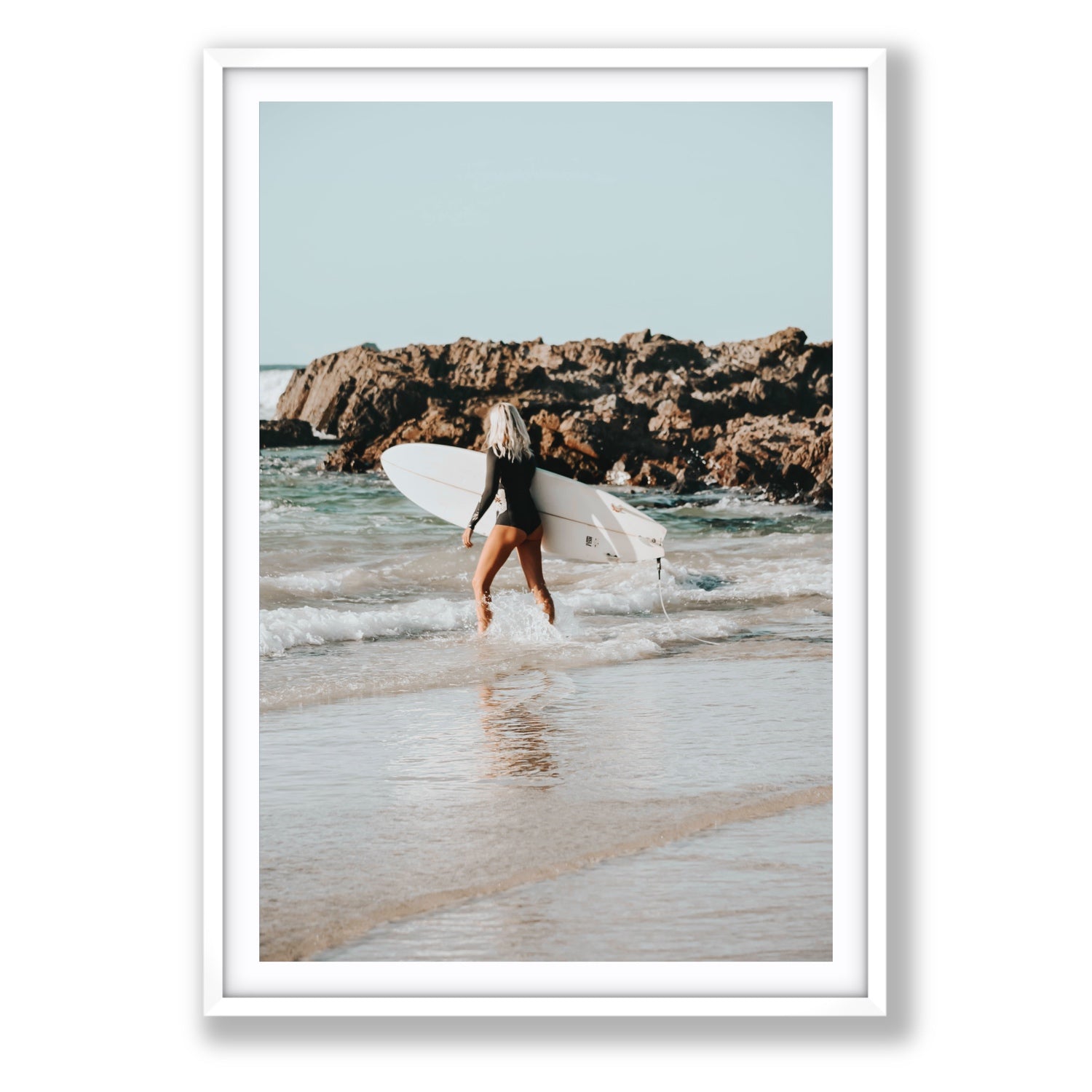 Bethany Byron Bay Surf coastal decor wall art Statement fine art print in white frame with matboard