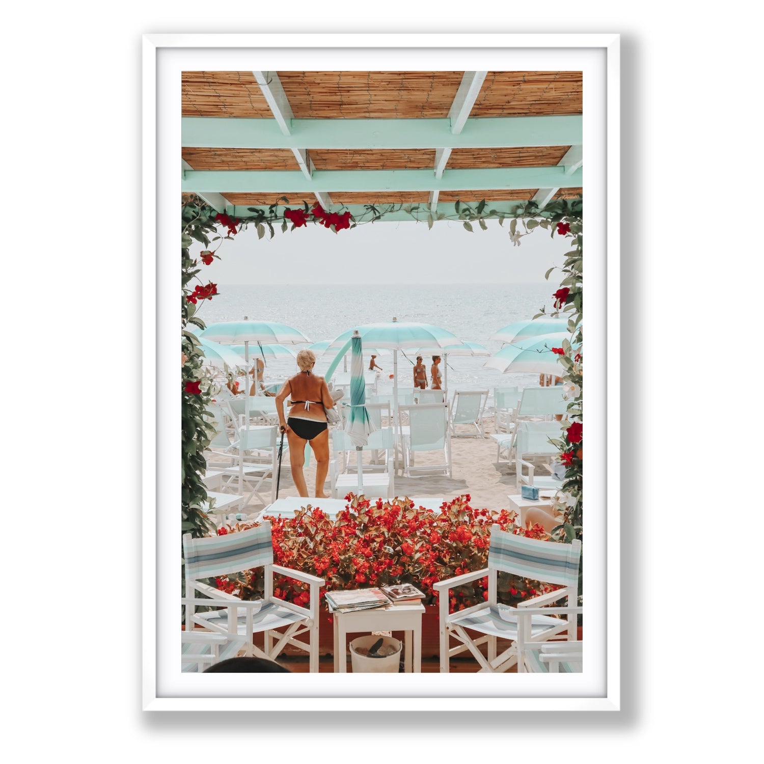 Nonna's Italian Escape Alassio Italian wall art Statement fine art print in white frame with matboard
