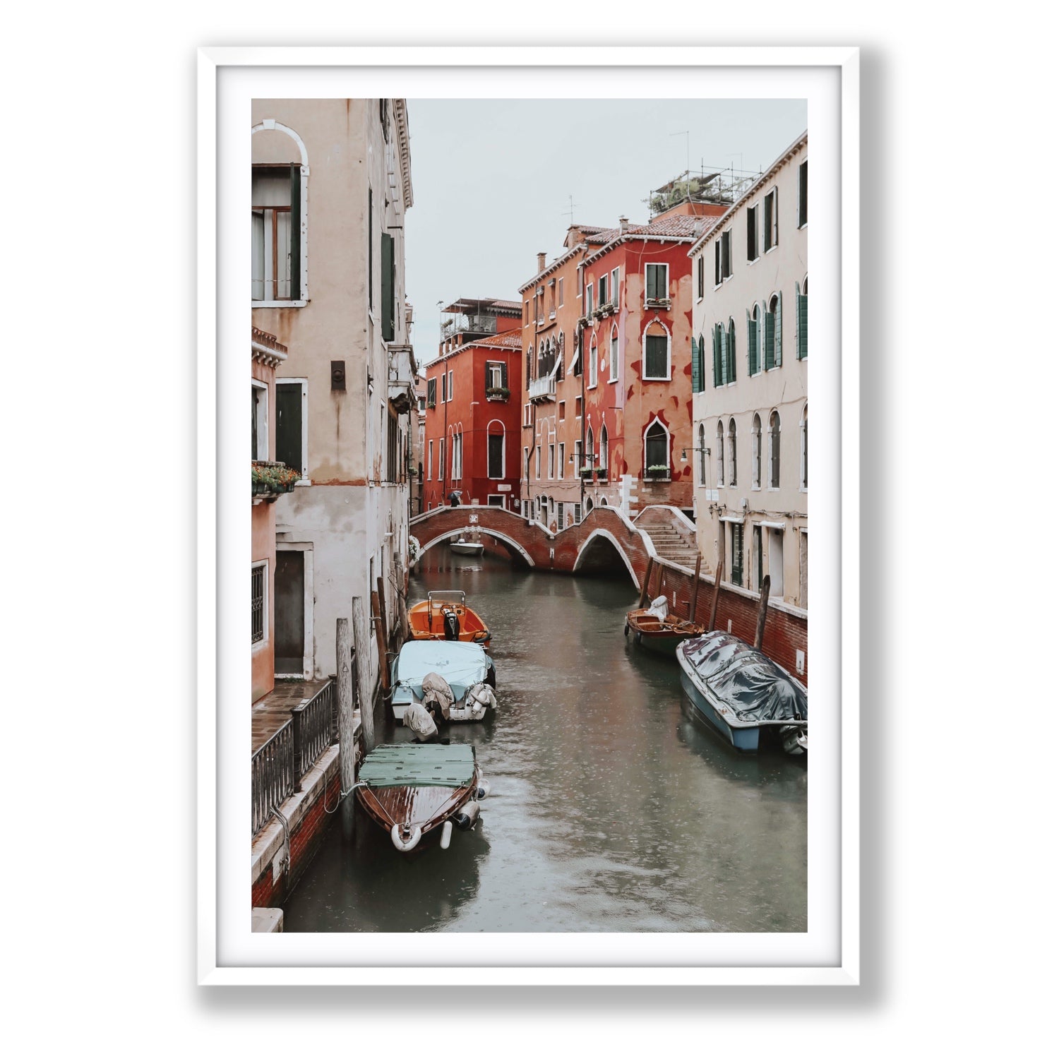 City of Water Venice Italian Mediterranean decor wall art Statement fine art print in white frame with matboard