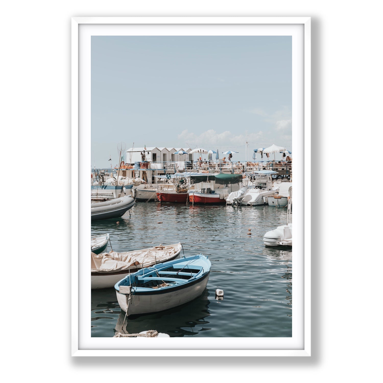 Harbour Hues Sorrento coastal Carousel wall art Statement fine art print in white frame with matboard