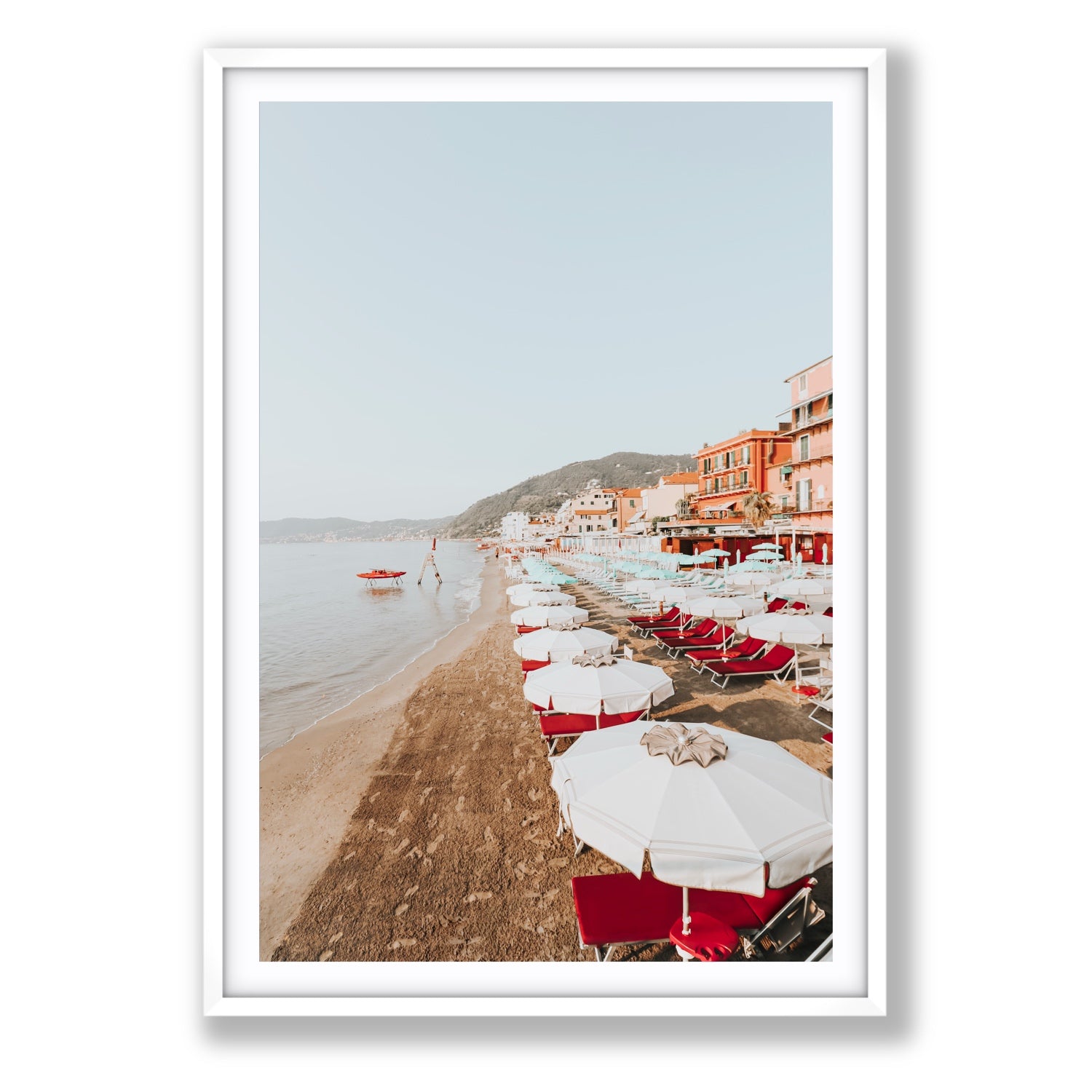 Italian Riviera fine art print, Alassio, Italy, coastal scenes artwork, Statement, White Frame · Matboard, Fine Art Print