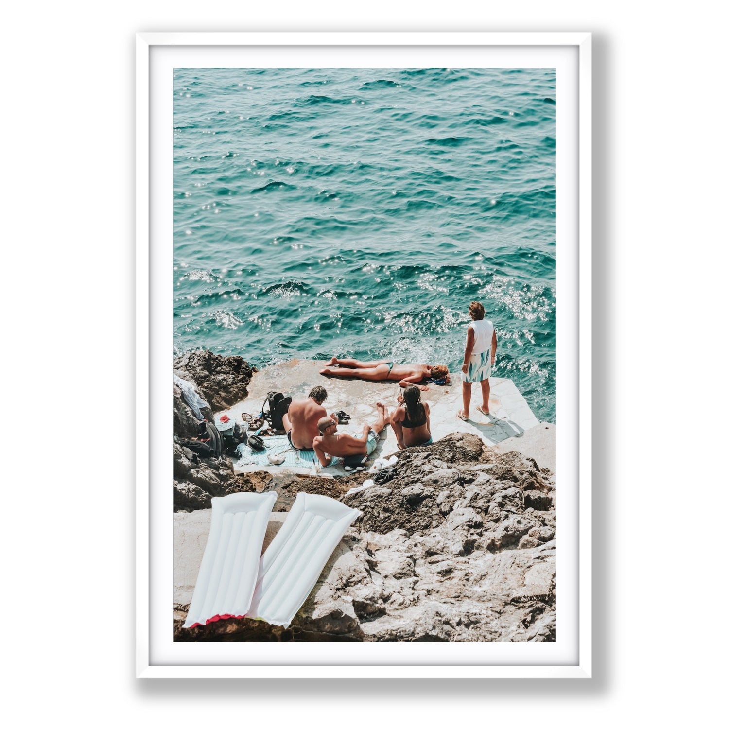 Gli Amici Praiano Amalfi Coast coastal wall art Statement fine art print in white frame with matboard
