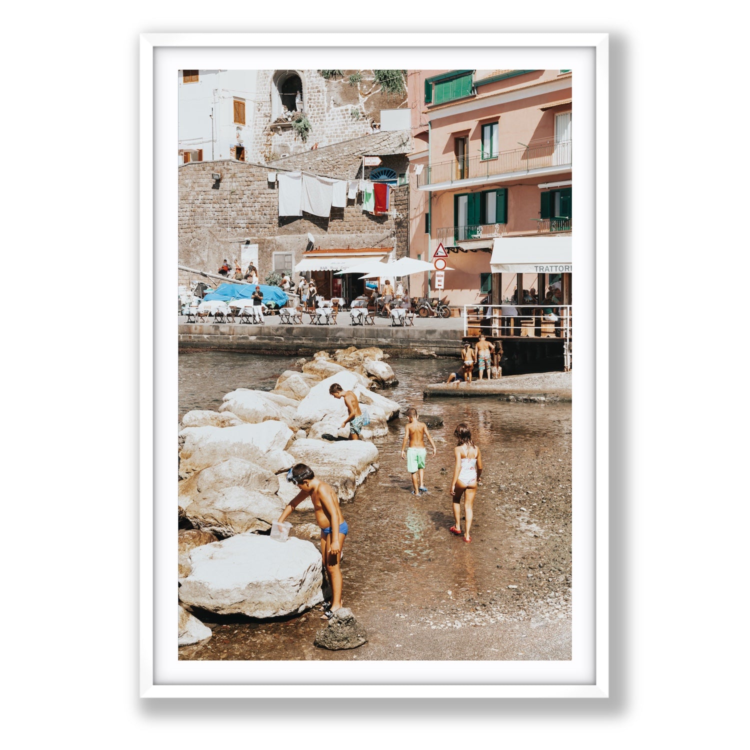 The Beachcombers Sorrento beach coastal wall art Statement fine art print in white frame with matboard