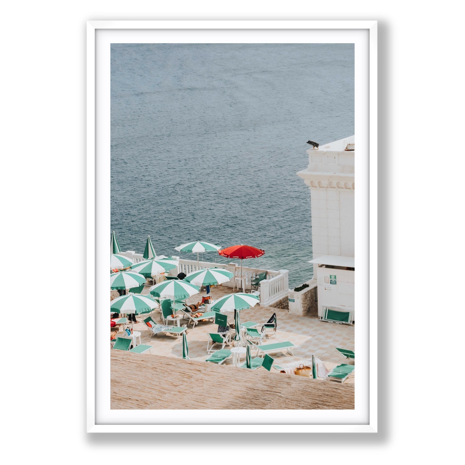 Lido Italiano Puglia beach Italian wall art Statement fine art print in white frame with matboard