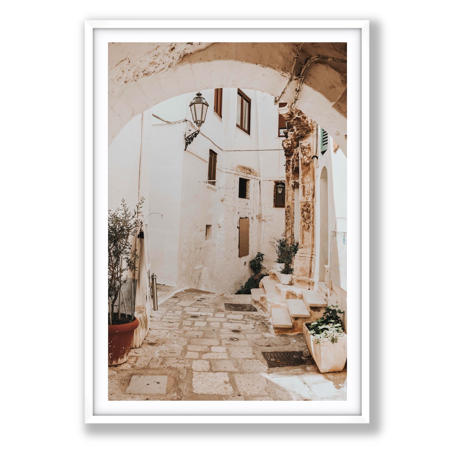 Pathway Wander Puglia Ostuni wall art Statement fine art print in white frame with matboard