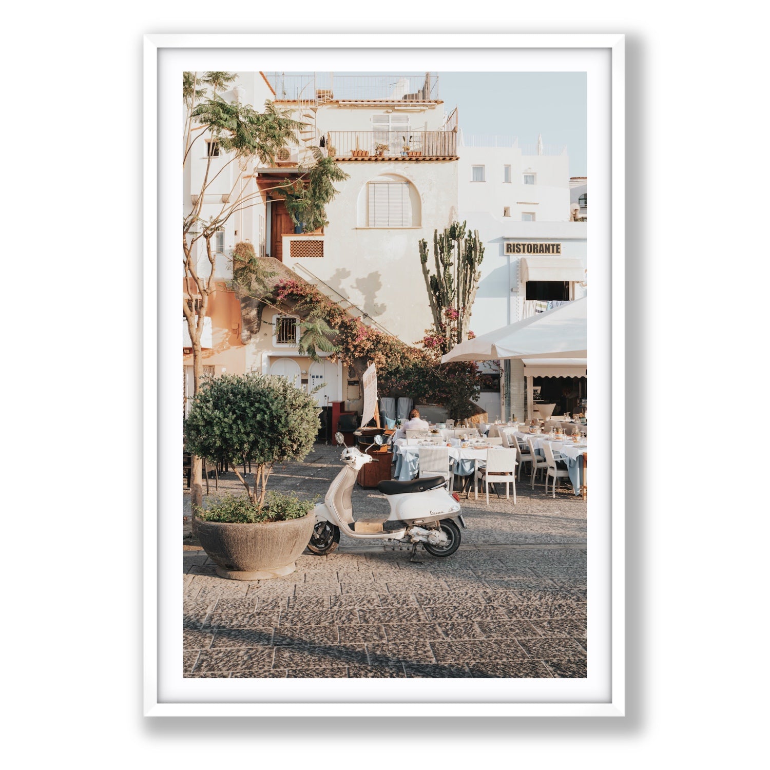Ristorante Ischia Italian Mediterranean decor wall art Statement fine art print in white frame with matboard