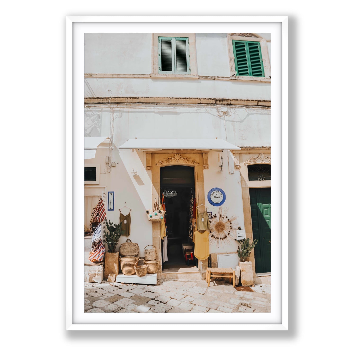 Artisan Ambience Puglia Italian wall art Statement fine art print in white frame with matboard