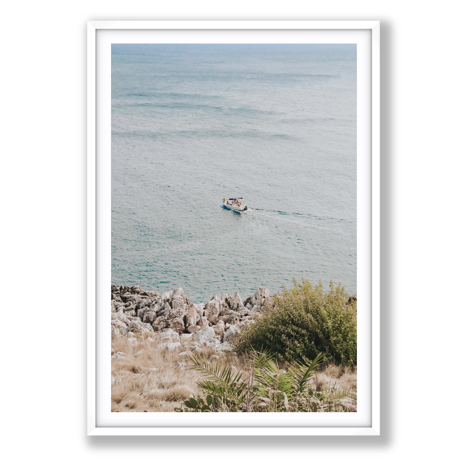 Puglian Departure Puglia coastal Italian wall art Statement fine art print in white frame with matboard