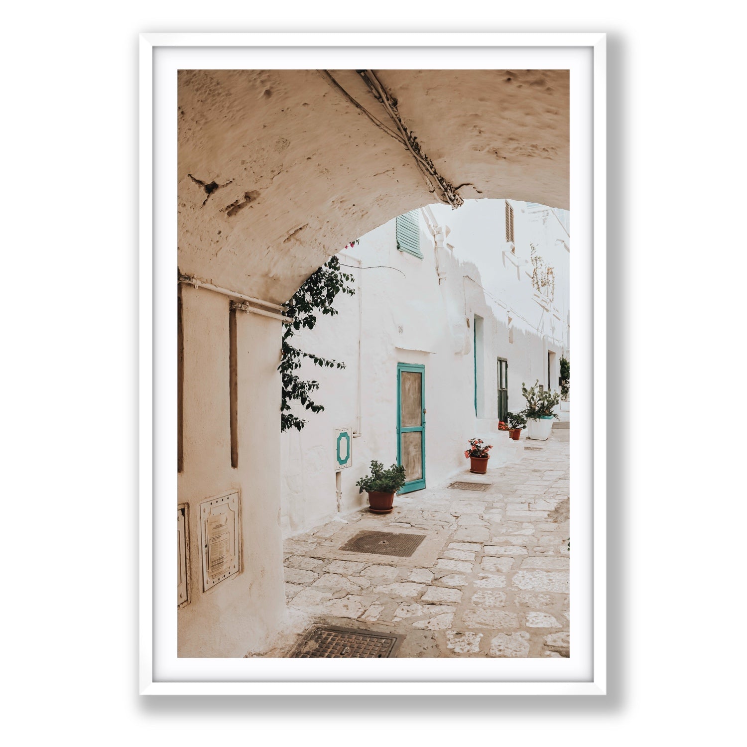 La Citta Bianca Puglia La Città Bianca wall art Statement fine art print in white frame with matboard