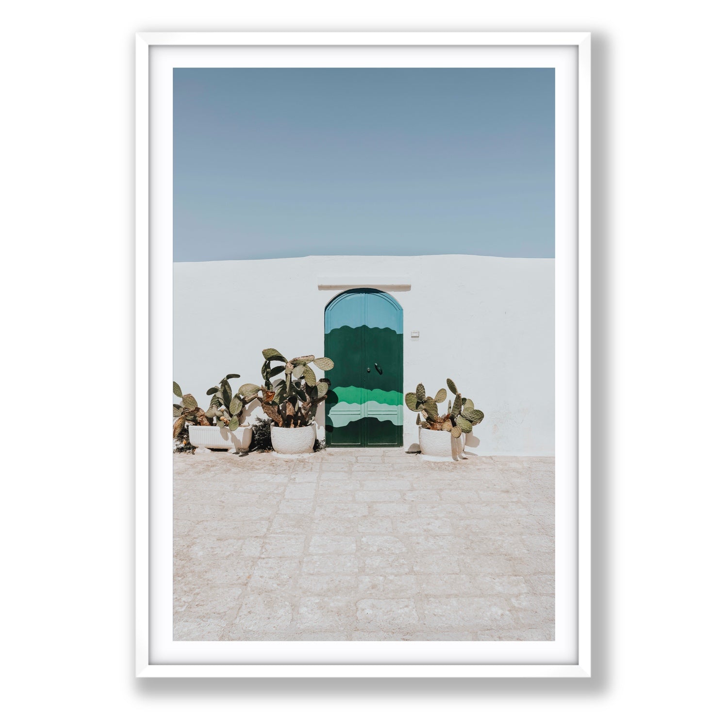 Imaginary Exit Puglia Mediterranean wall art Statement fine art print in white frame with matboard