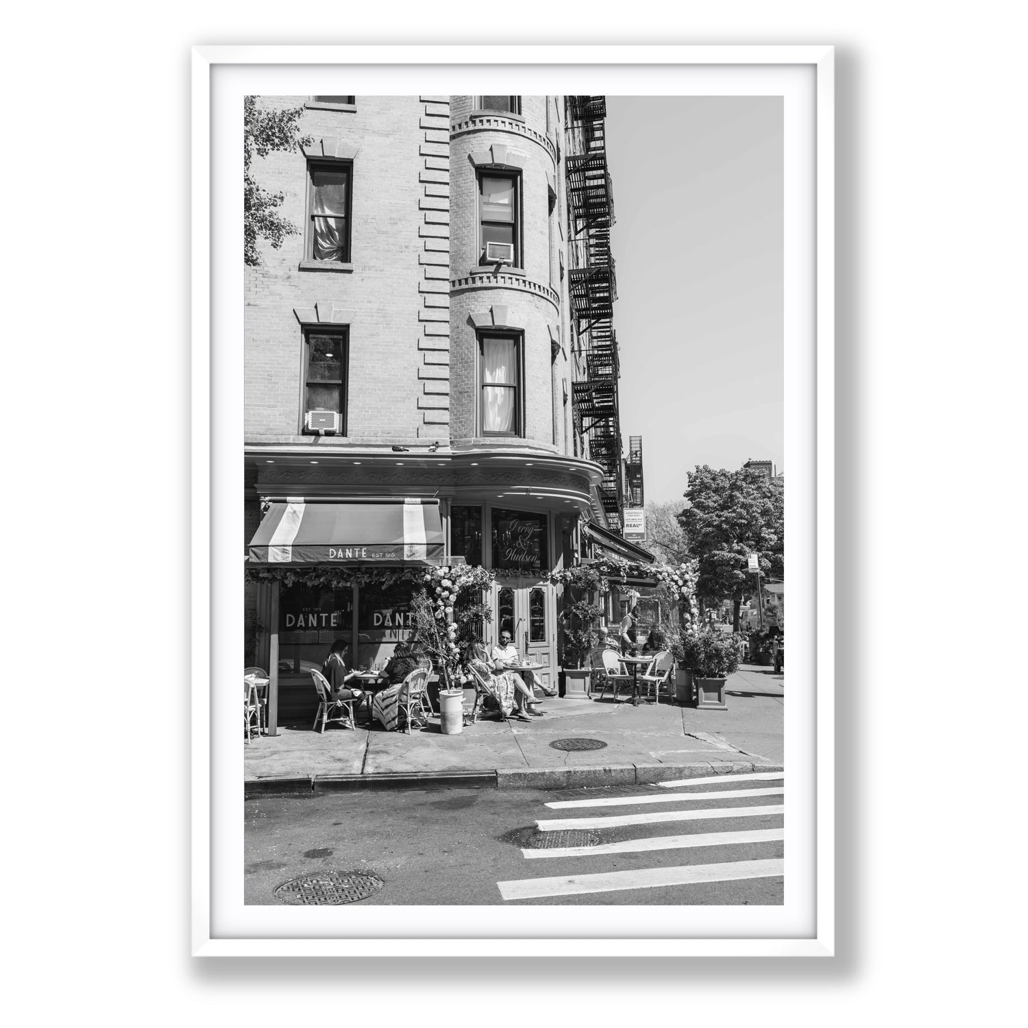Sunny Soiree New York NYC Black & White wall art Statement fine art print in white frame with matboard