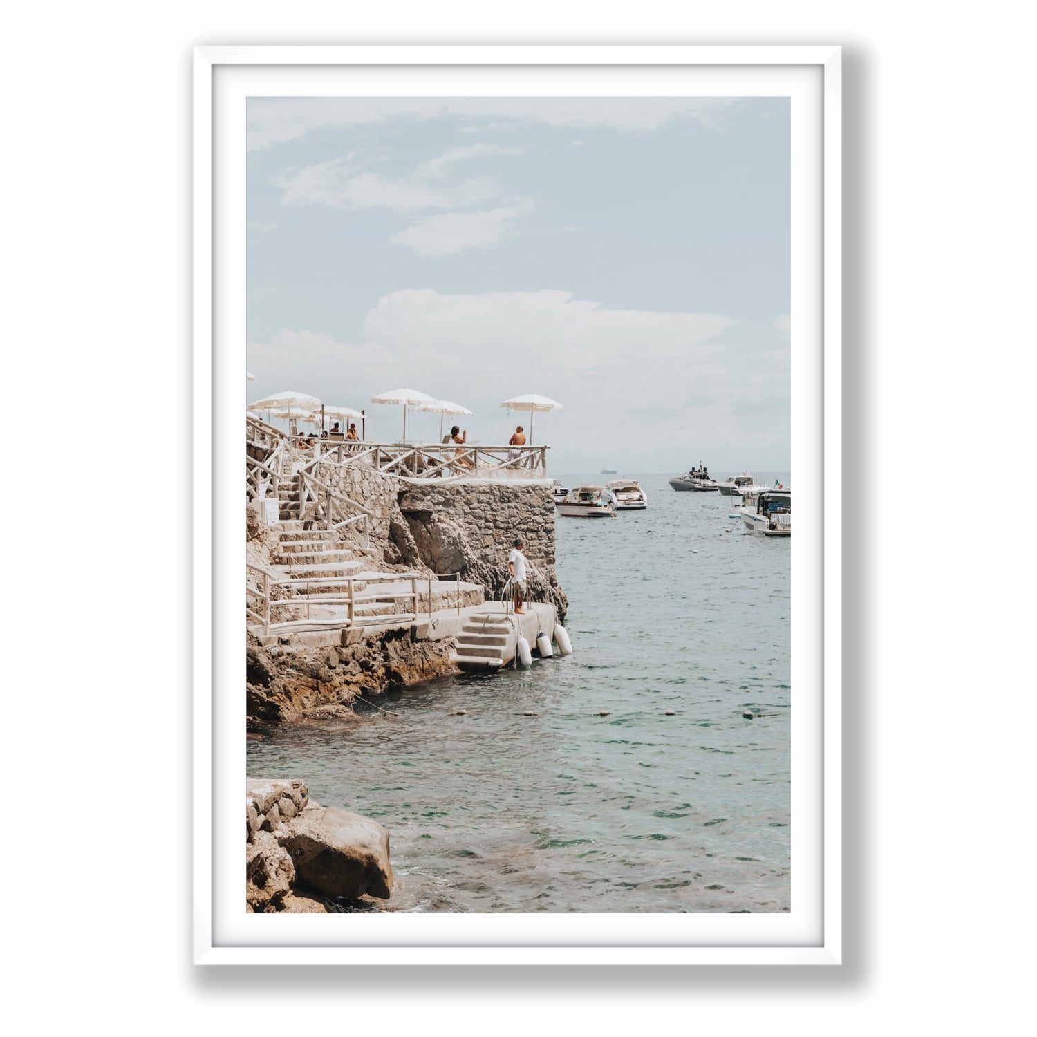Pier Patrol fine art print, Nerano, Italy, Statement, White Frame · Matboard, Fine Art Print