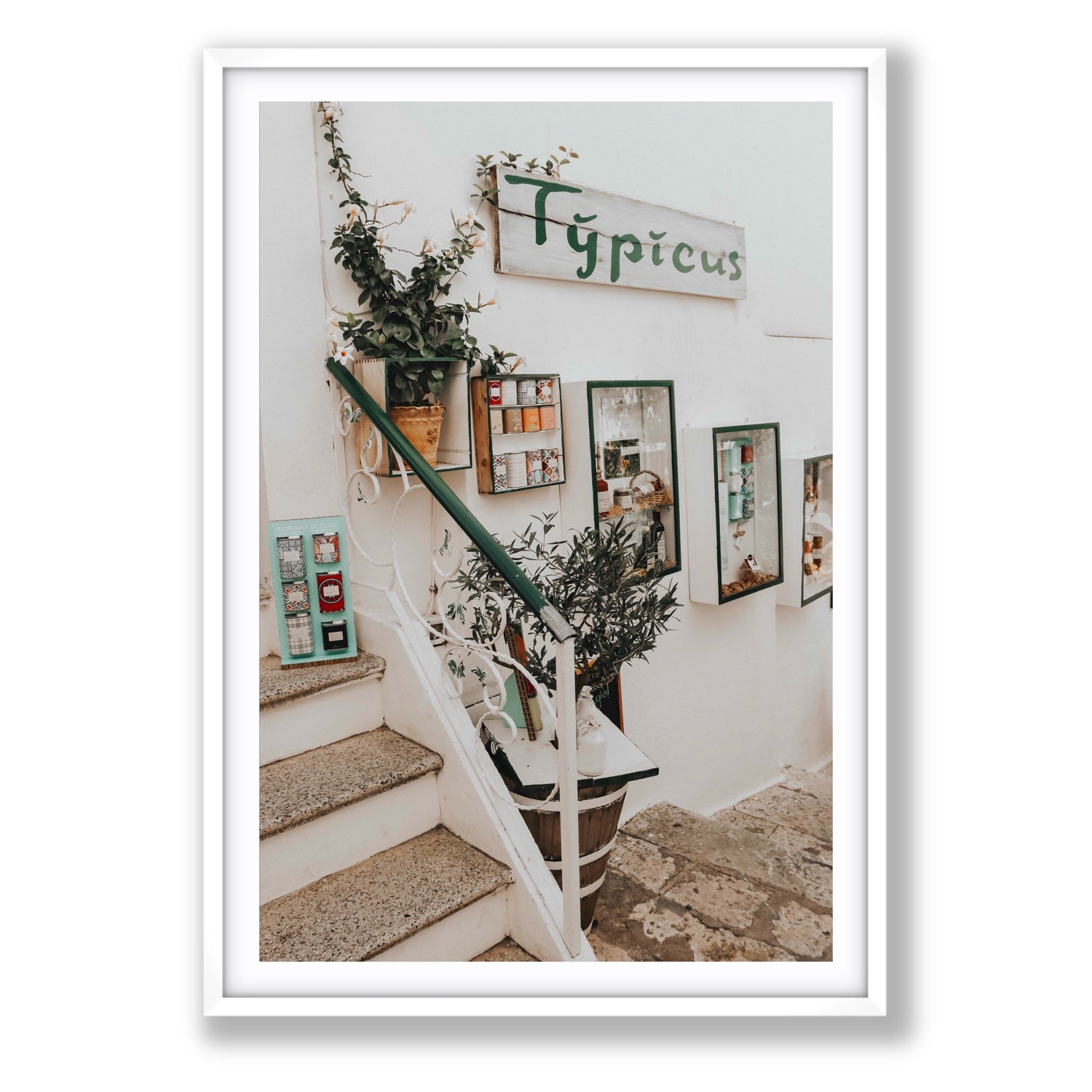 Il Negozio Puglia Ostuni wall art Statement fine art print in white frame with matboard