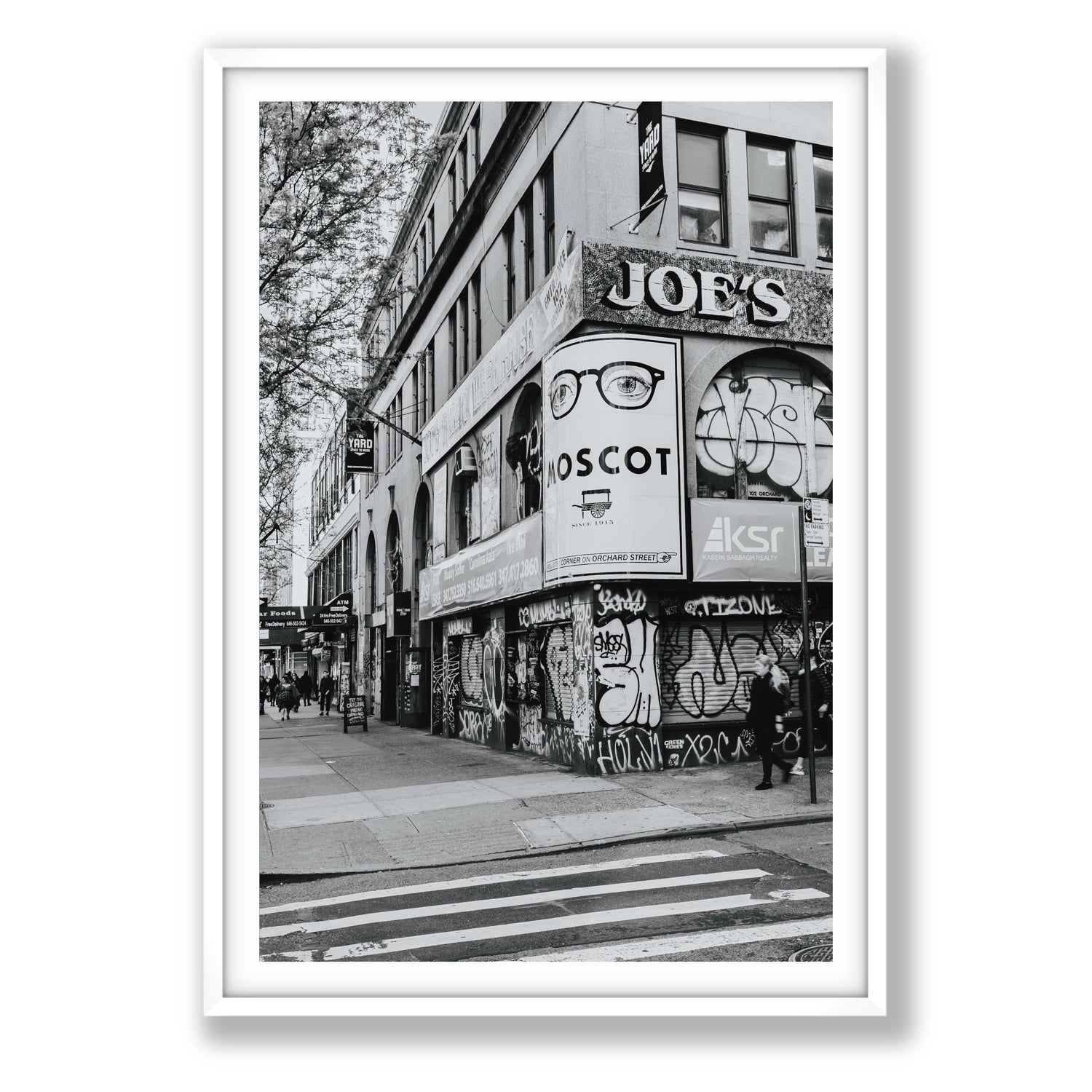 Lower East Side Murals New York NYC Black & White wall art Statement fine art print in white frame with matboard