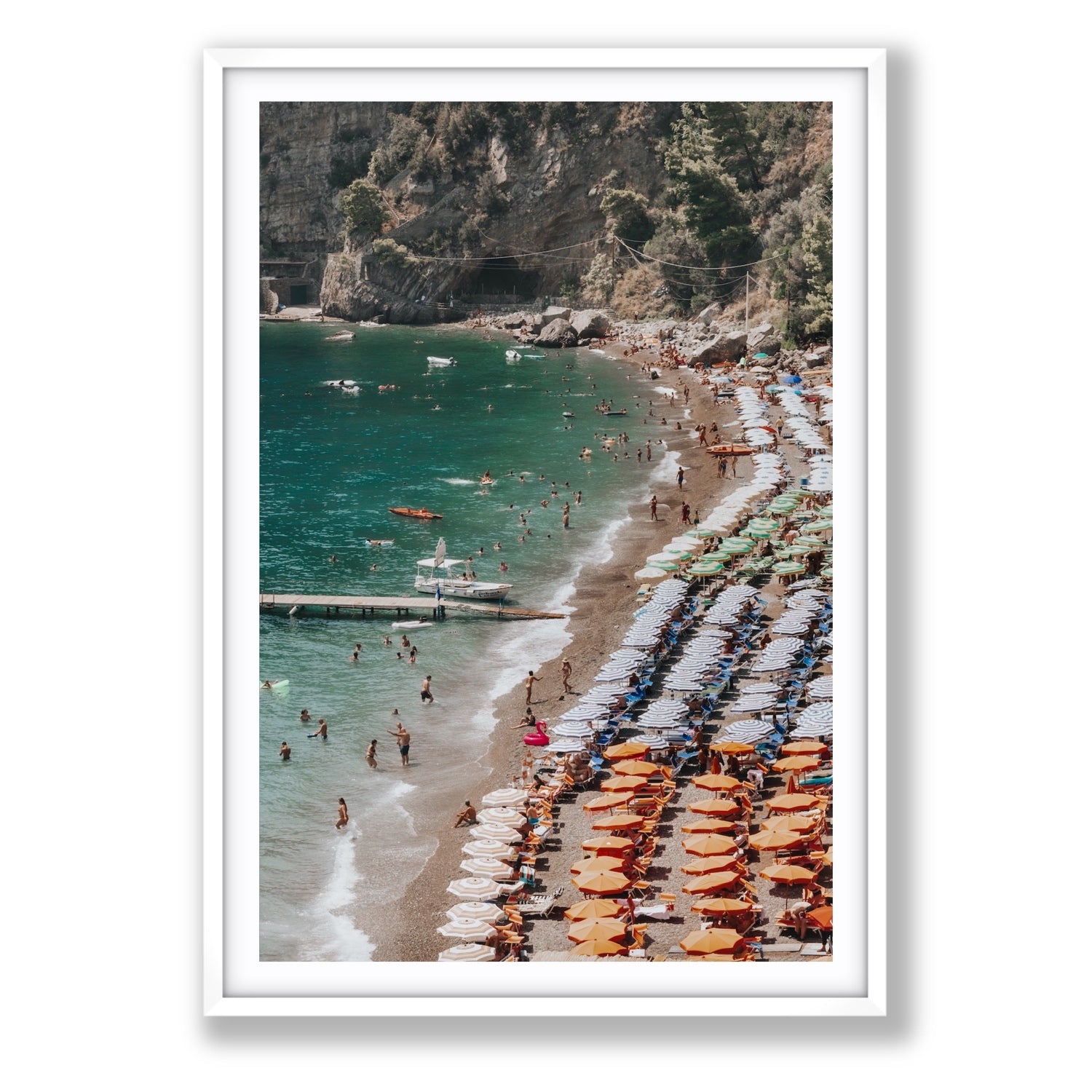 Ocean's Playground Positano decor wall art Statement fine art print in white frame with matboard