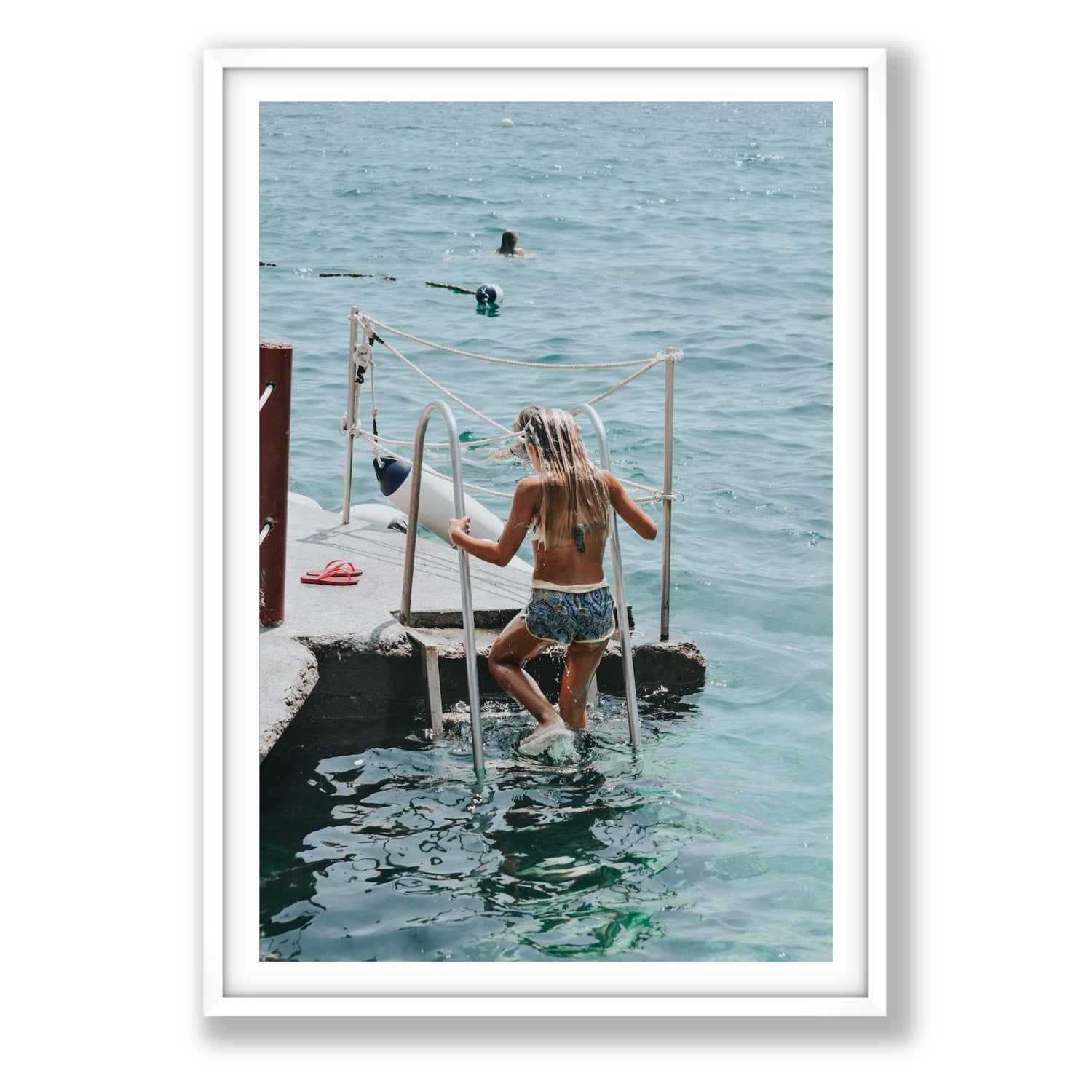 Little Mermaid Capri Mediterranean wall art Statement fine art print in white frame with matboard