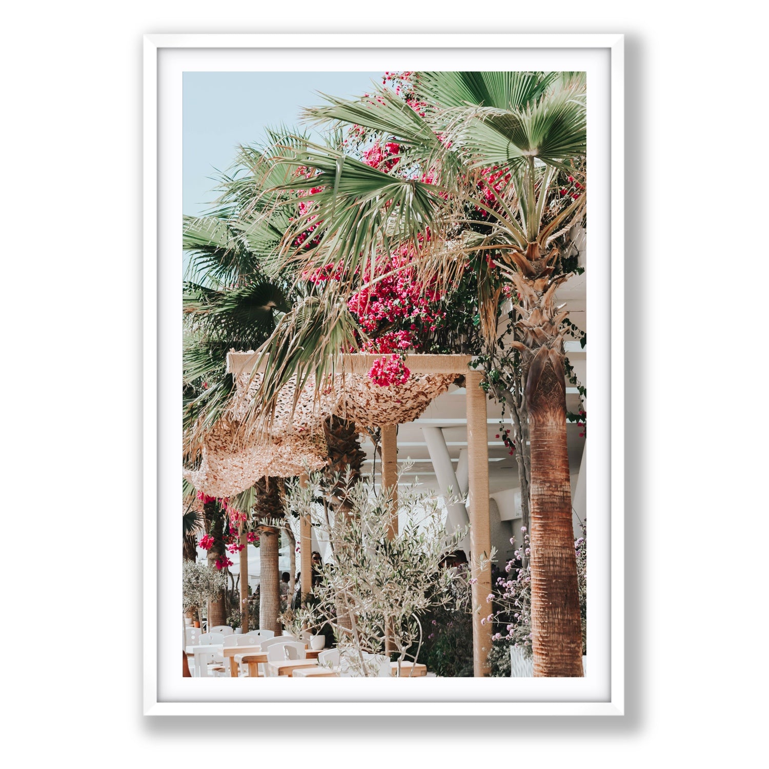 Palm Trees Mykonos Greek island wall art Statement fine art print in white frame with matboard