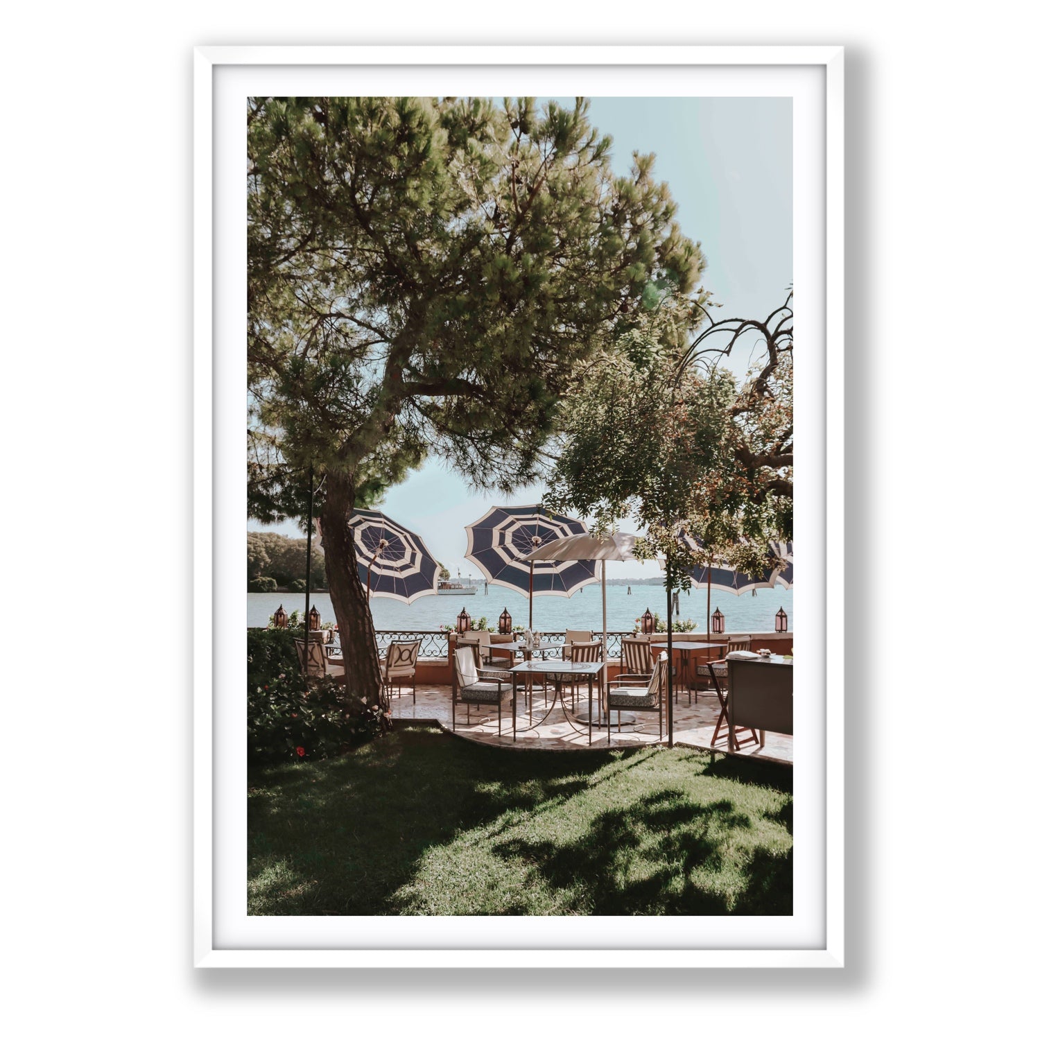 Tranquil Gardens Venice Italian wall art Statement fine art print in white frame with matboard