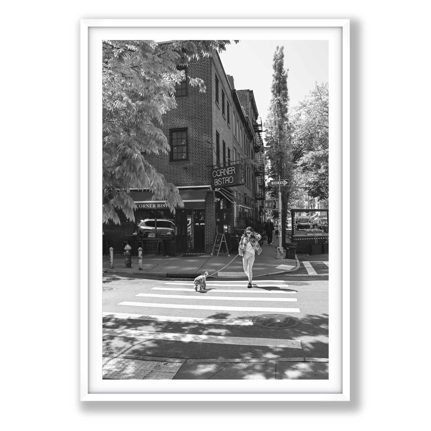 Sunlit Stroll New York NYC Black & White wall art Statement fine art print in white frame with matboard