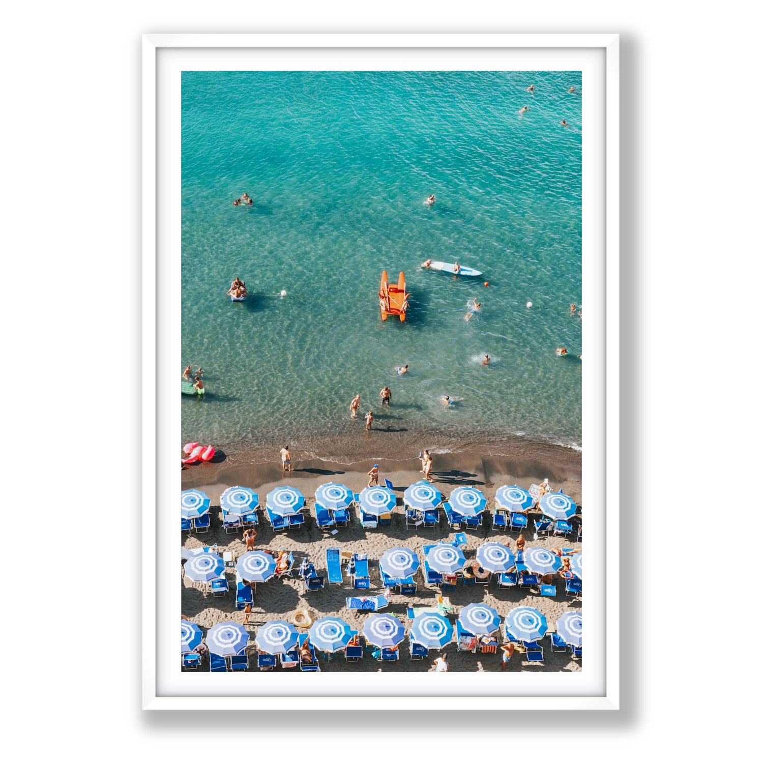 Aquamarine Oasis Sorrento Italian coastal wall art Statement fine art print in white frame with matboard