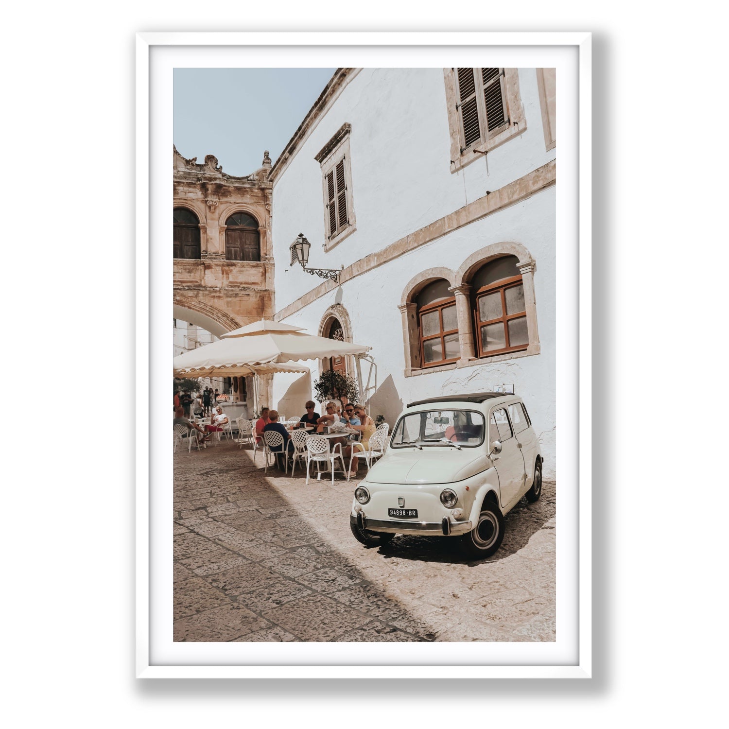Piazza di Ostuni Puglia Italian wall art Statement fine art print in white frame with matboard