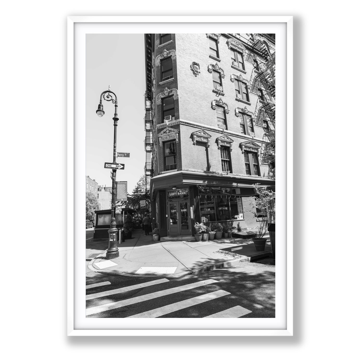 Parisian On Perry New York NYC Black & White wall art Statement fine art print in white frame with matboard