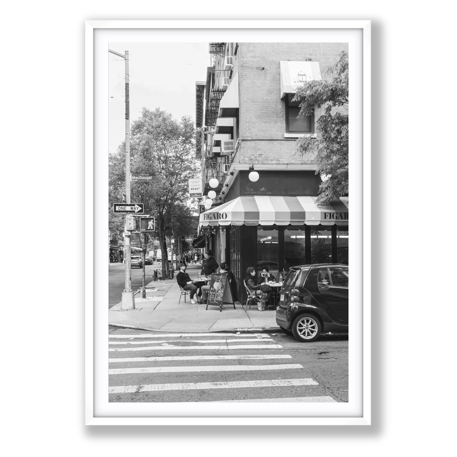 Figaro New York NYC Black & White wall art Statement fine art print in white frame with matboard